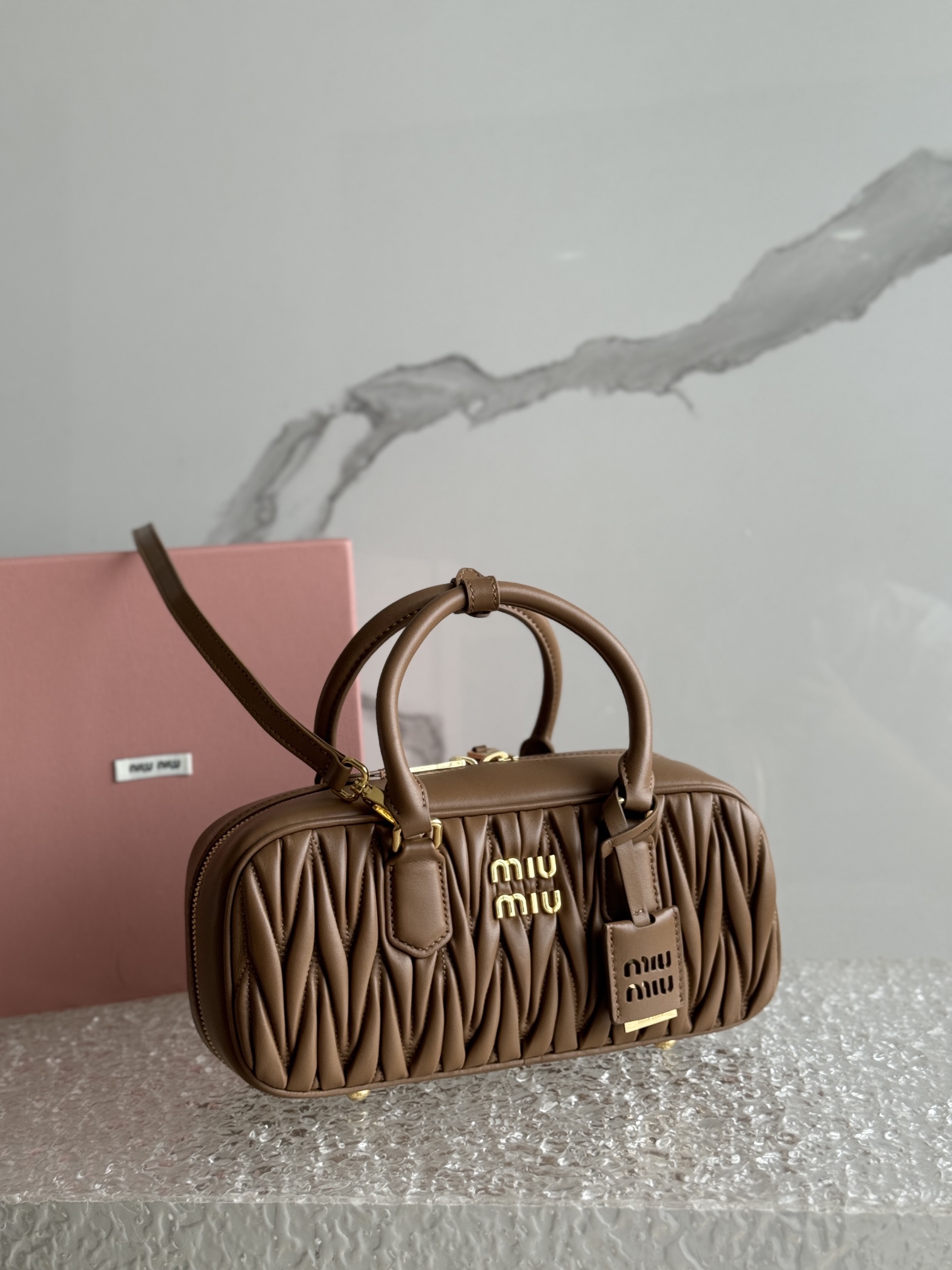 Miu Miu Arcadie Nappa Leather Tote Bag | Brown