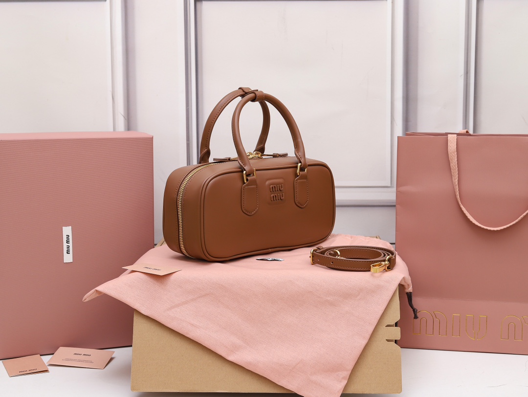 Miu Miu Arkady Leather 2 Way Handbag Brown 5BB148 | eBay