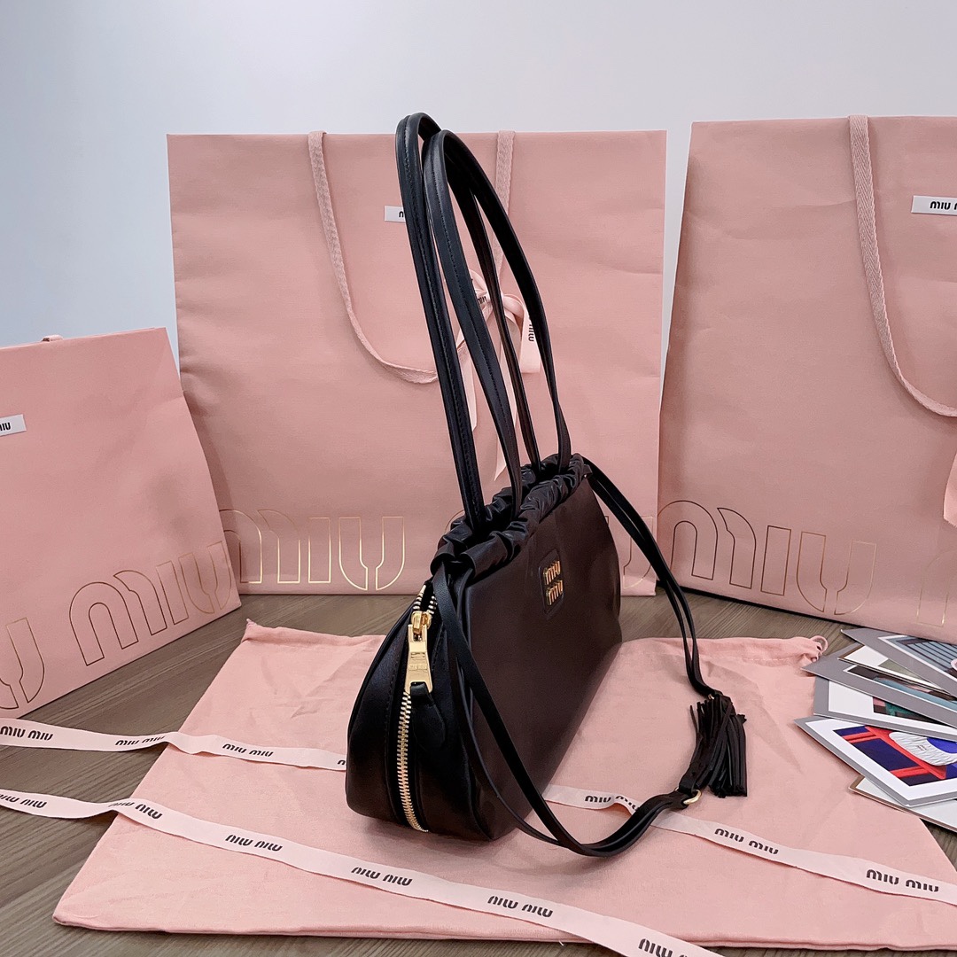 Miu Miu  Bags  Miu Miu Black Gathered Leather Shoulder Bag