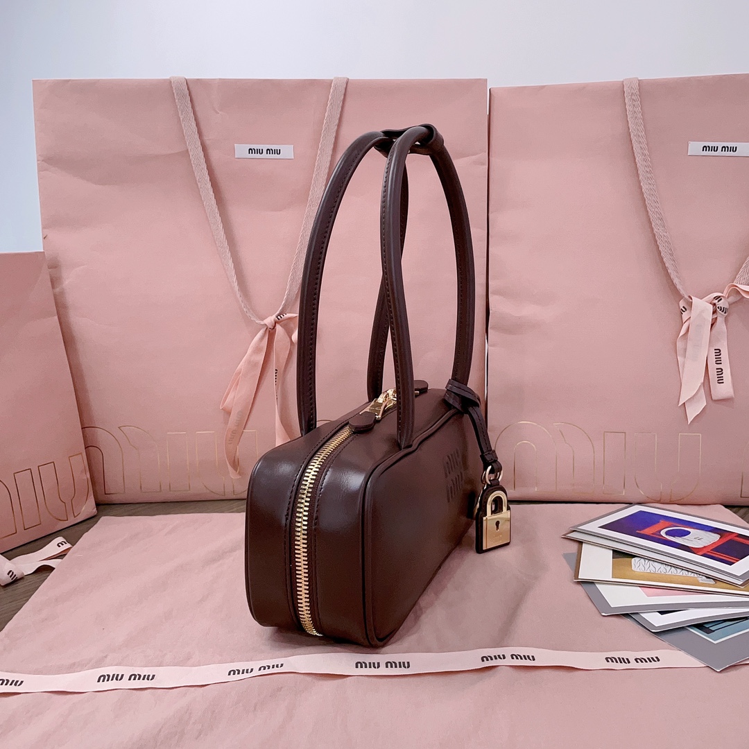 Miu Miu Beau Leather Tote Bag | Brown |