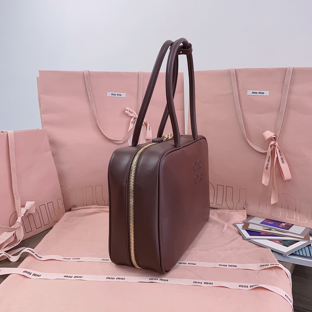 Miu Miu Beau Leather Tote Bag | Brown |