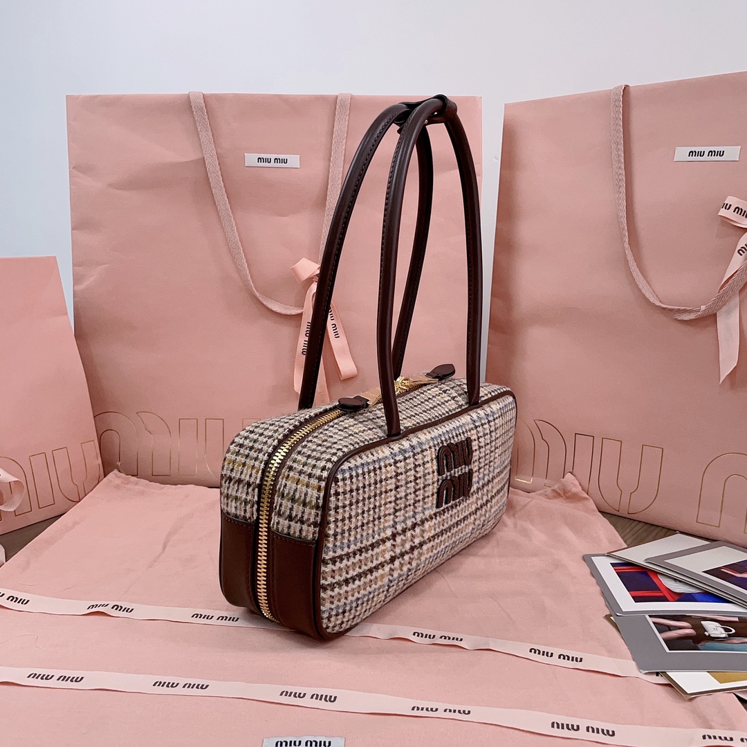 Miu Miu Beau tartan top-handle bag with leather details