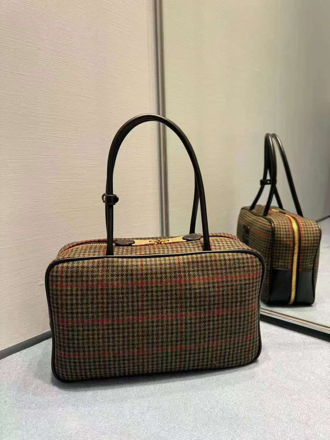 Miu Miu Beau tartan top-handle bag with leather details |