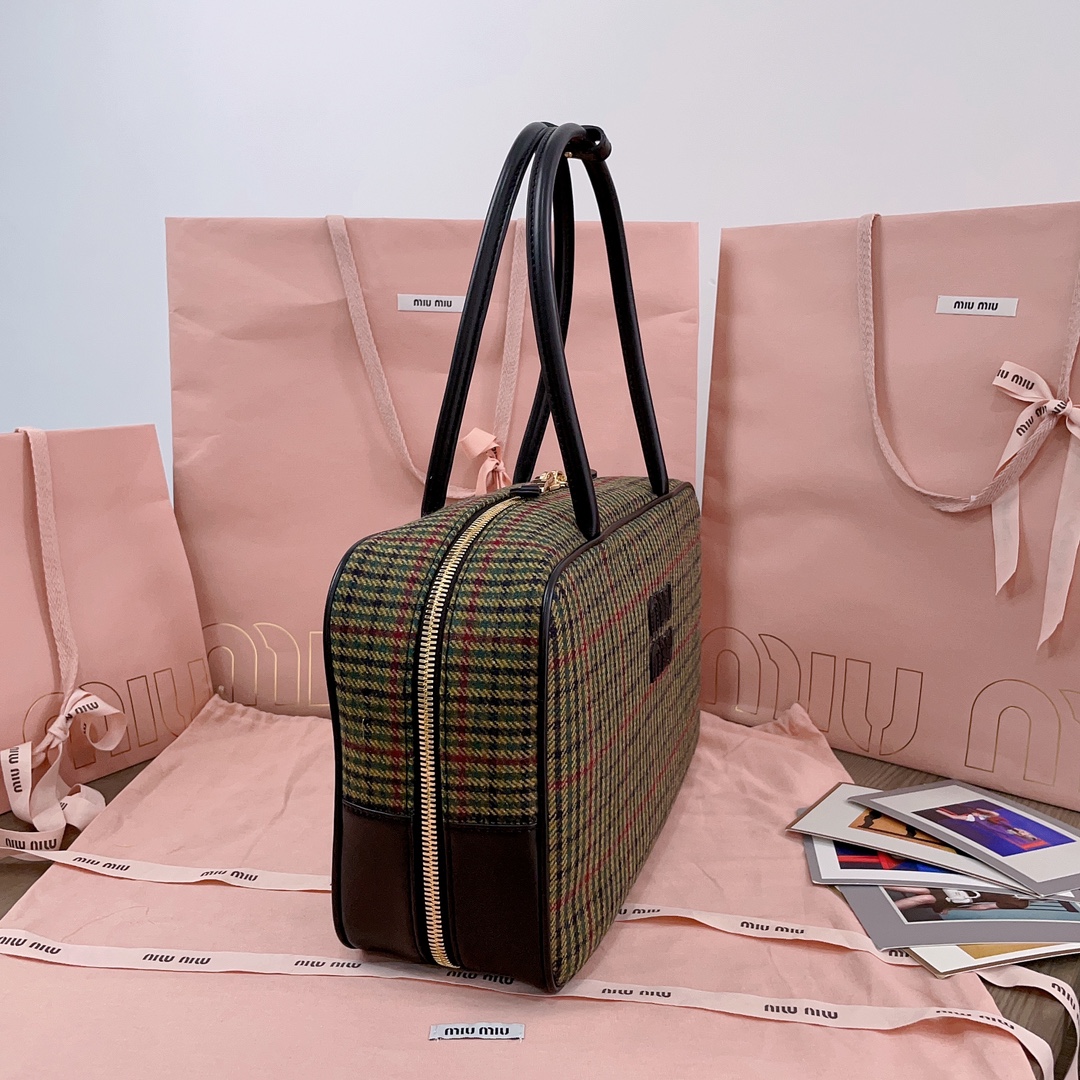 Miu Miu Beau tartan top-handle bag with leather details Bag