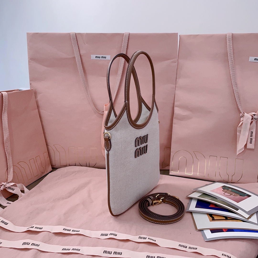 Miu Miu Beige/brandy Ivy Canvas And Leather Bag gray | Miu Miu