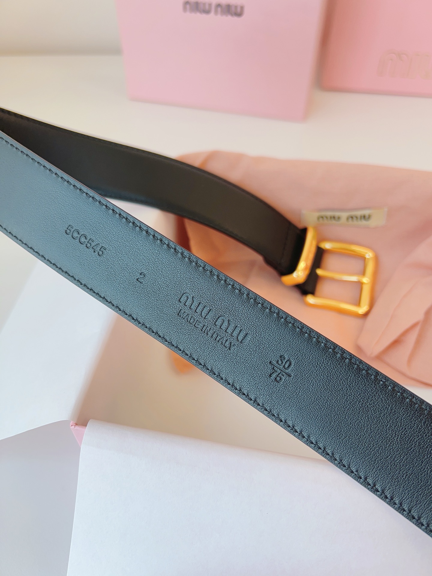 MIU MIU BELTS Calfskin and Gold Black