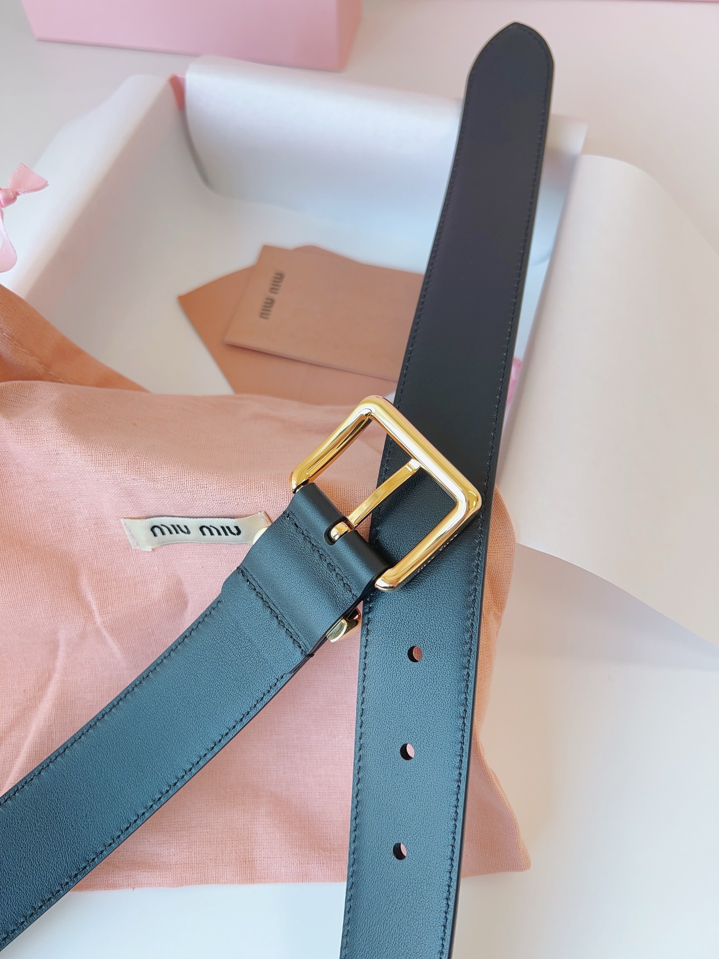 MIU MIU BELTS Calfskin and Gold Black