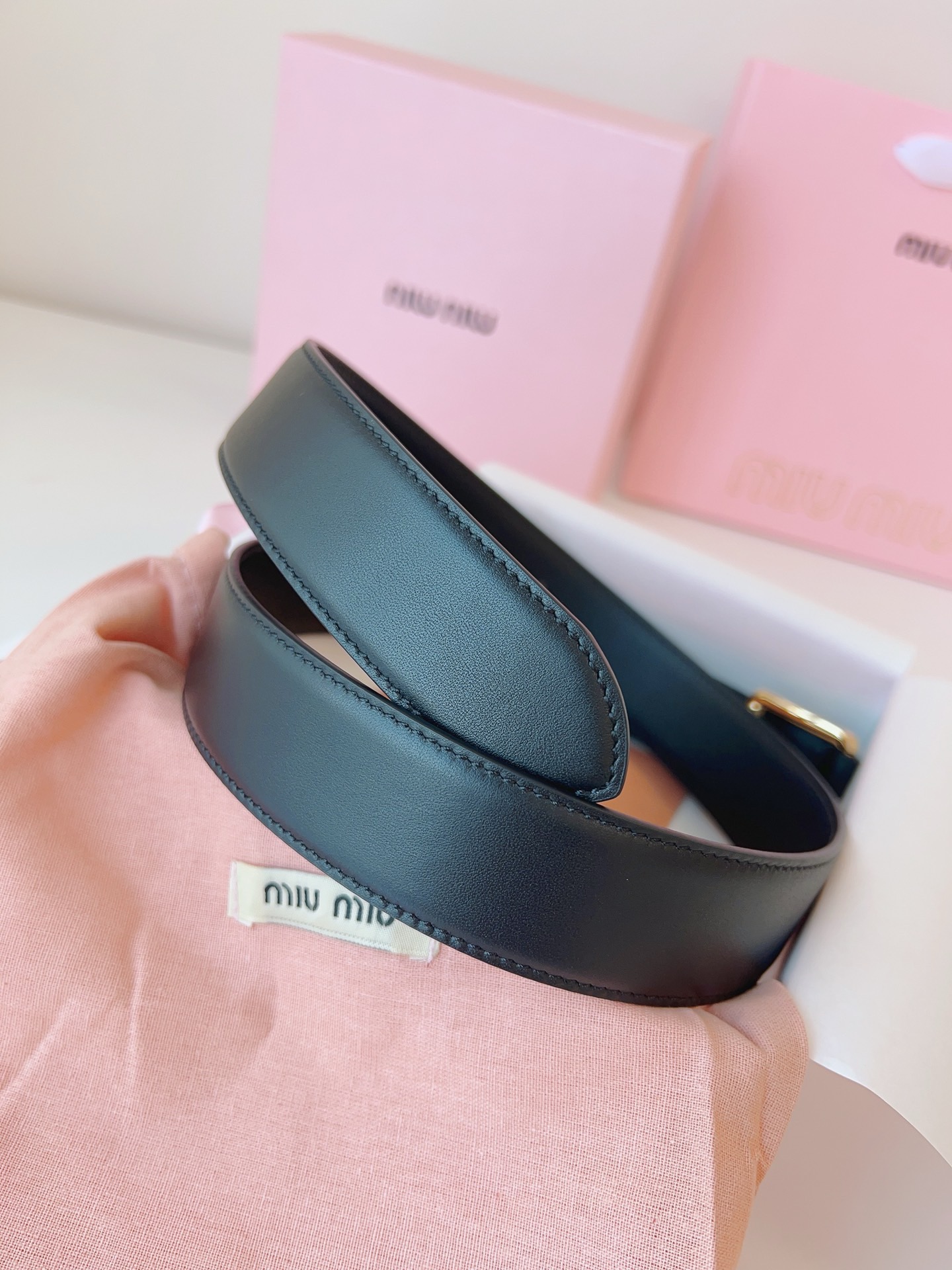 MIU MIU BELTS Calfskin and Gold Black