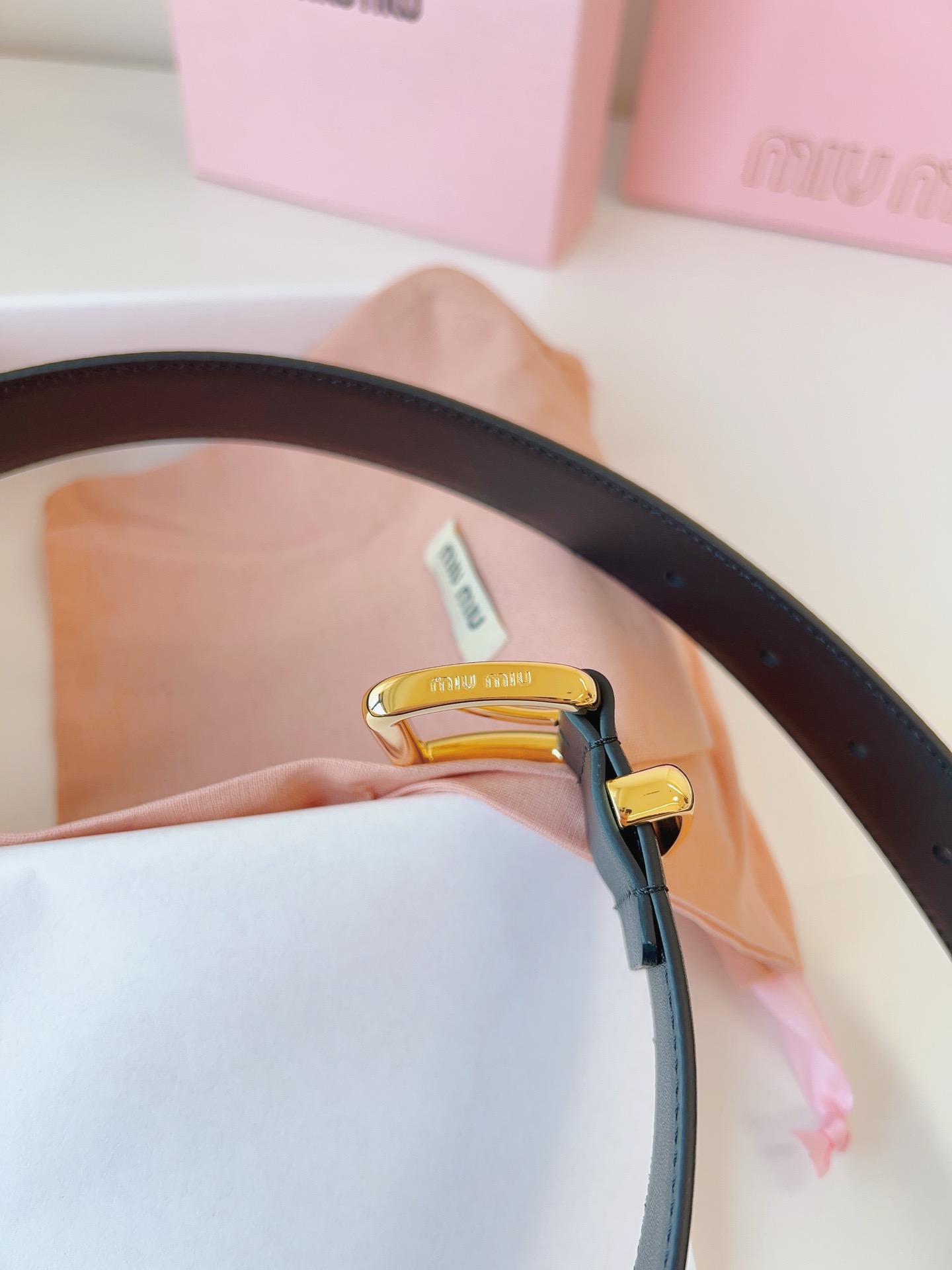 MIU MIU BELTS Calfskin and Gold Black