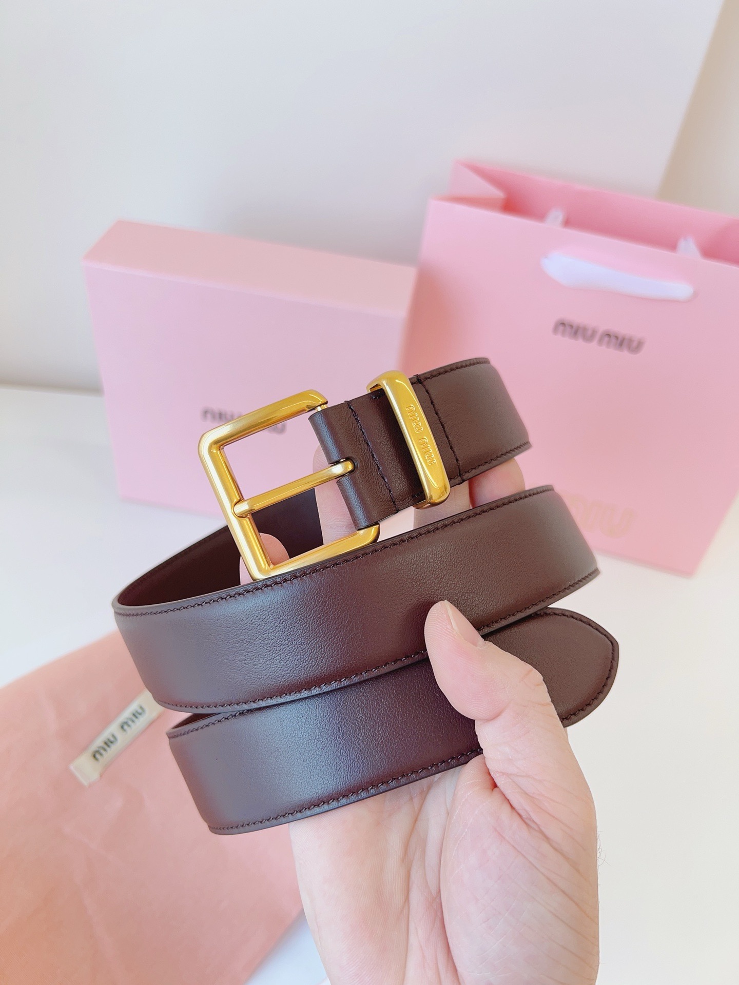 MIU MIU BELTS Calfskin and Gold Buckle