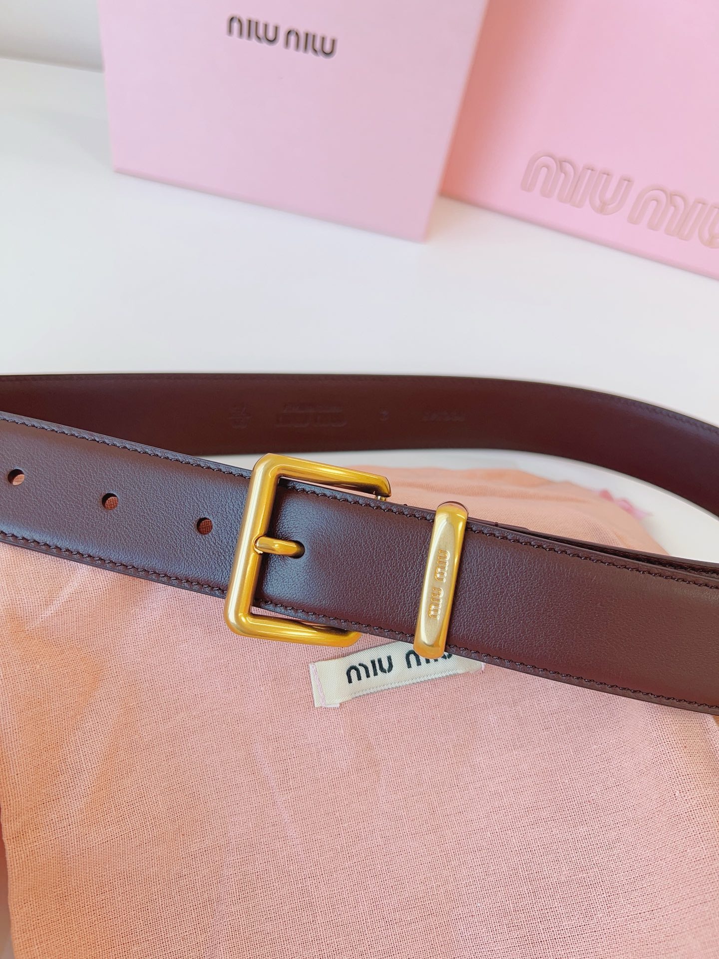 MIU MIU BELTS Calfskin and Gold Buckle