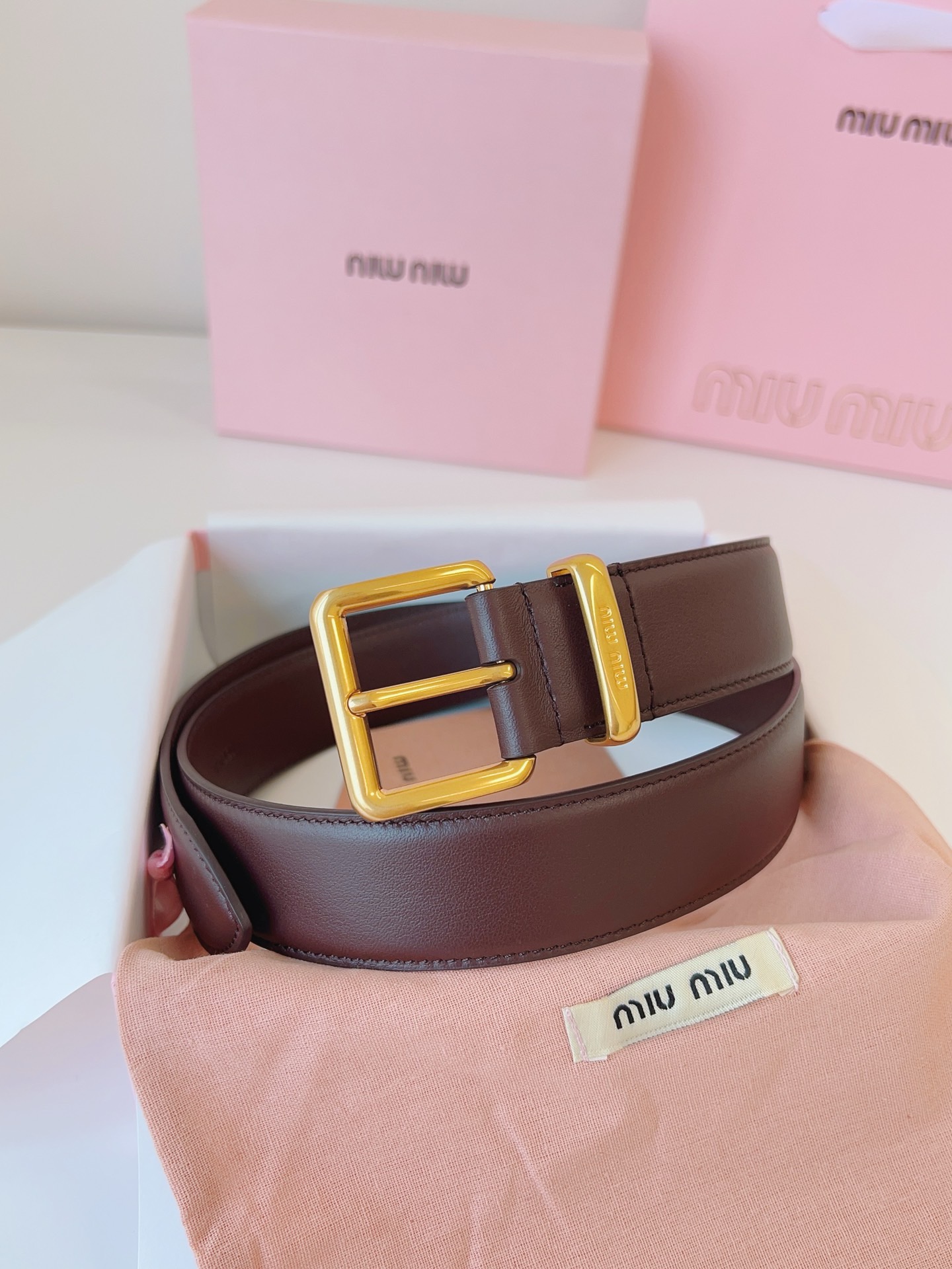 MIU MIU BELTS Calfskin and Gold Buckle
