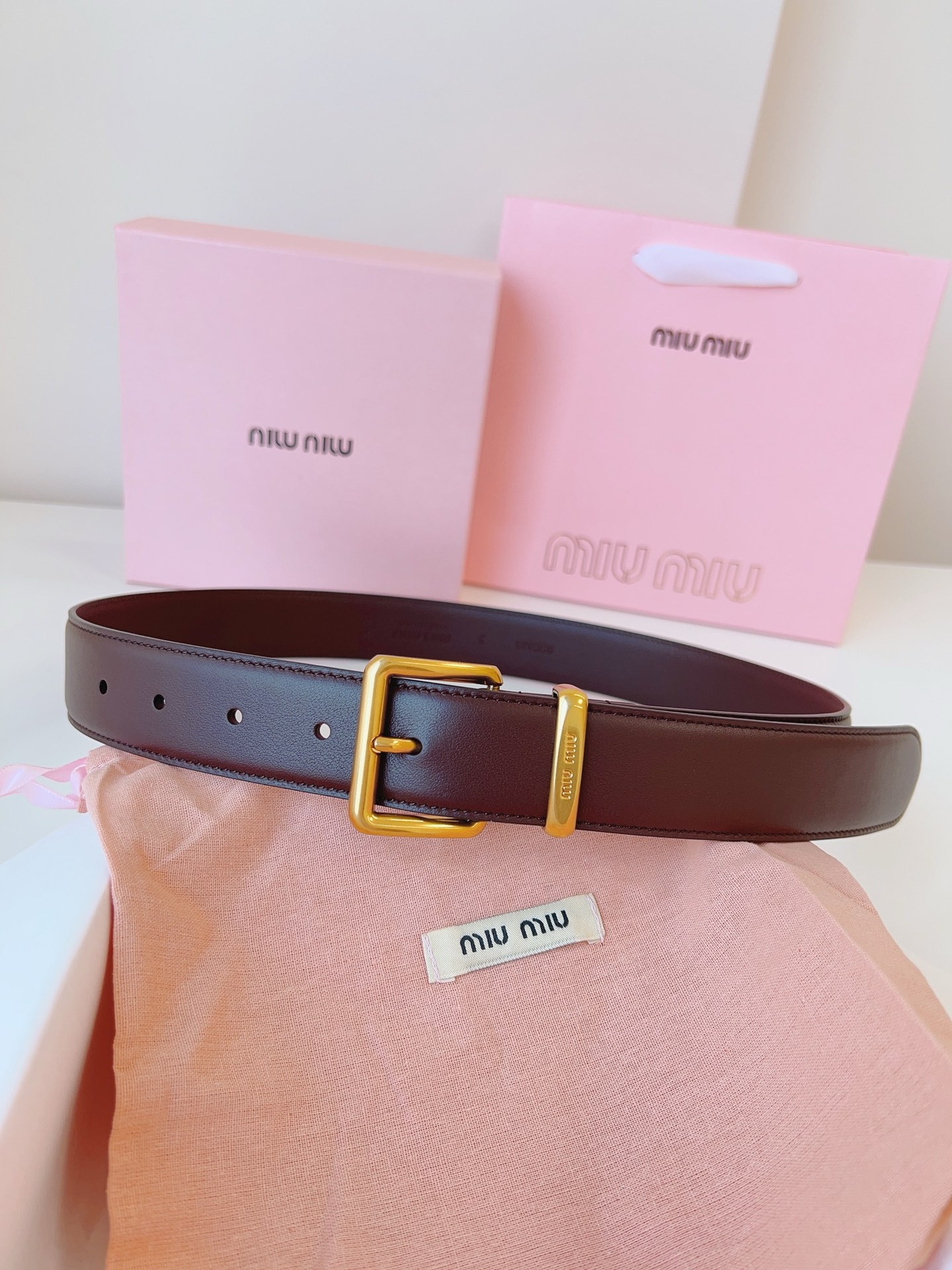 MIU MIU BELTS Calfskin and Gold Buckle
