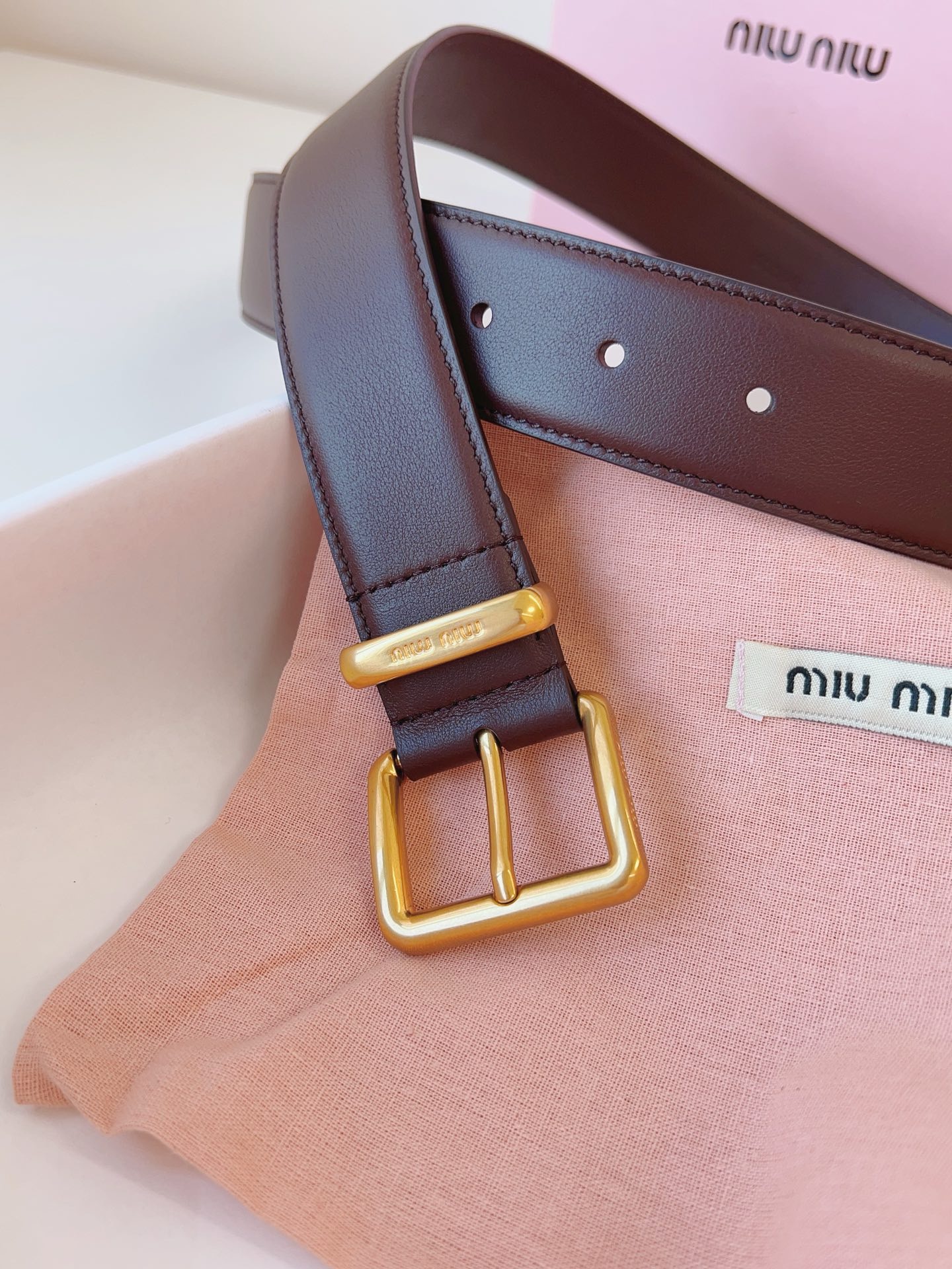 MIU MIU BELTS Calfskin and Gold Buckle