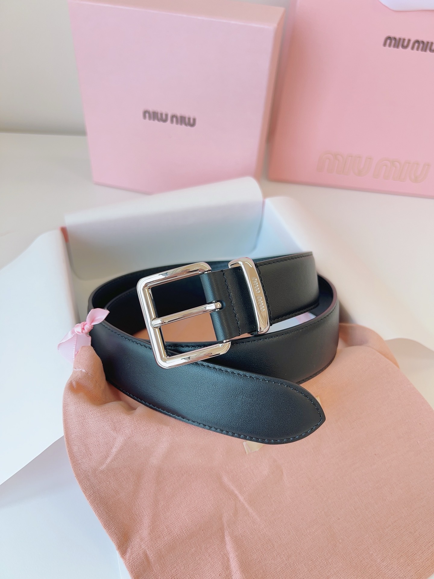 MIU MIU BELTS Calfskin and Silver Buckle