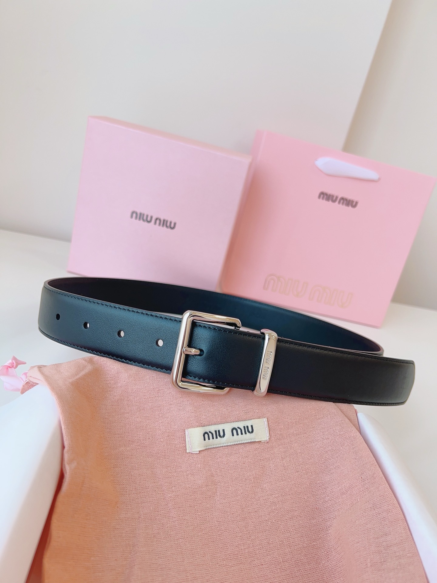 MIU MIU BELTS Calfskin and Silver Buckle