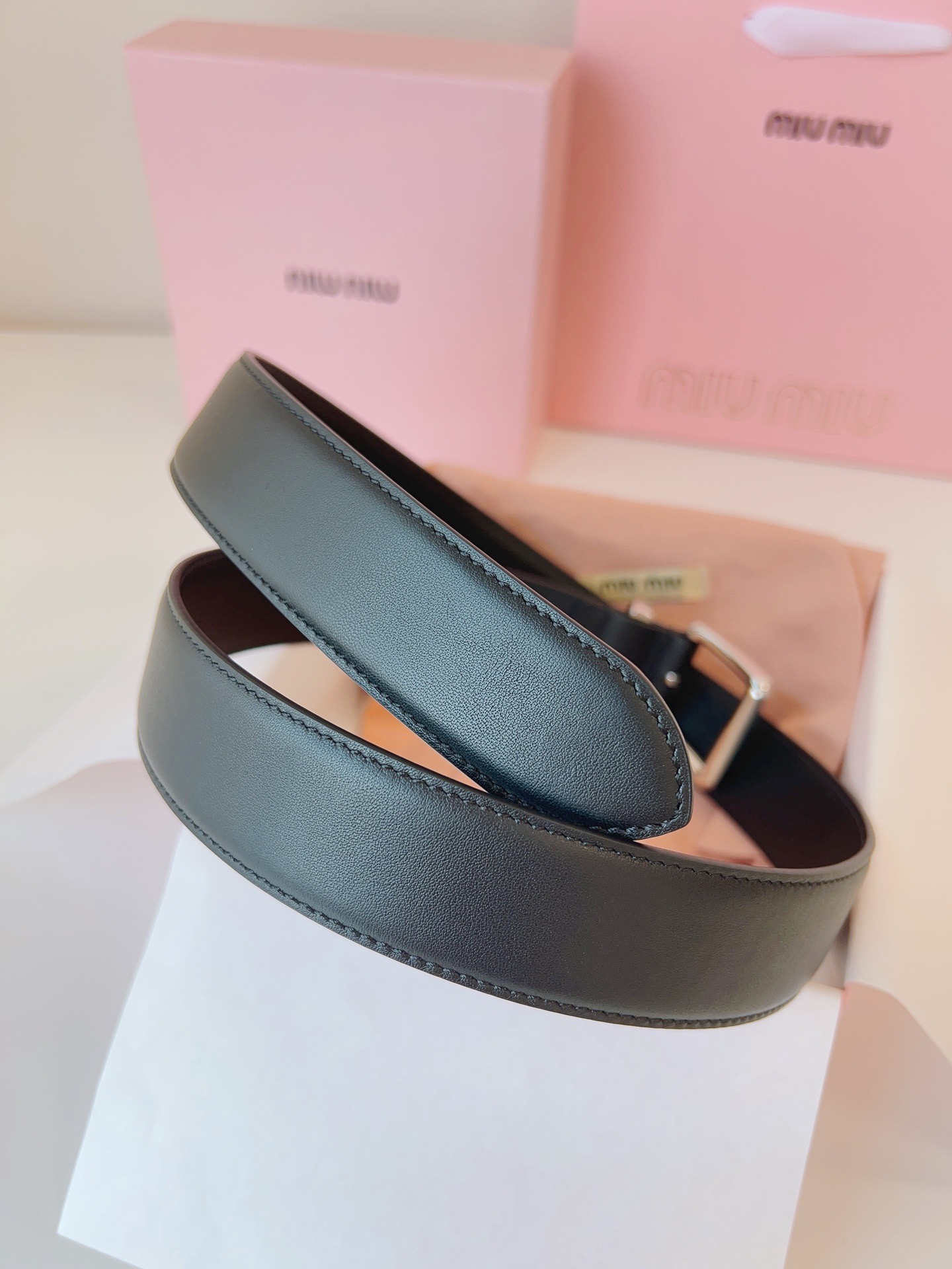 MIU MIU BELTS Calfskin and Silver Buckle