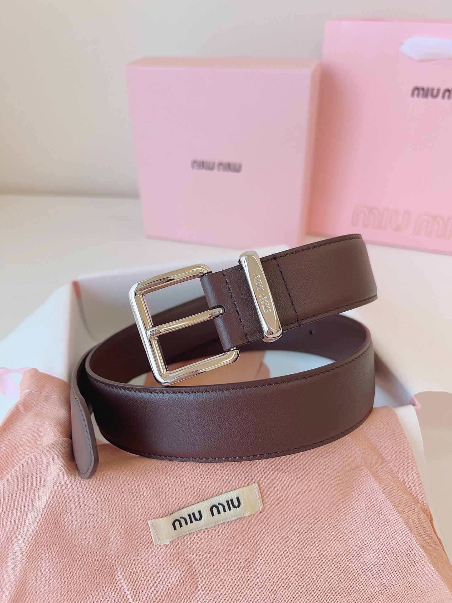MIU MIU BELTS Calfskin and Silver Buckle