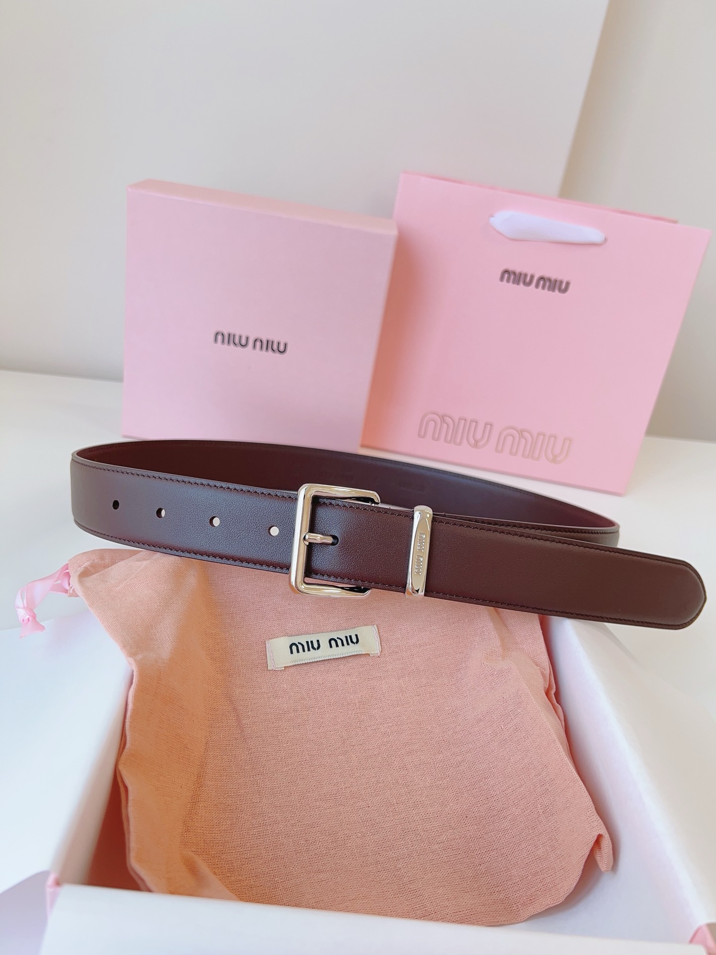 MIU MIU BELTS Calfskin and Silver Buckle