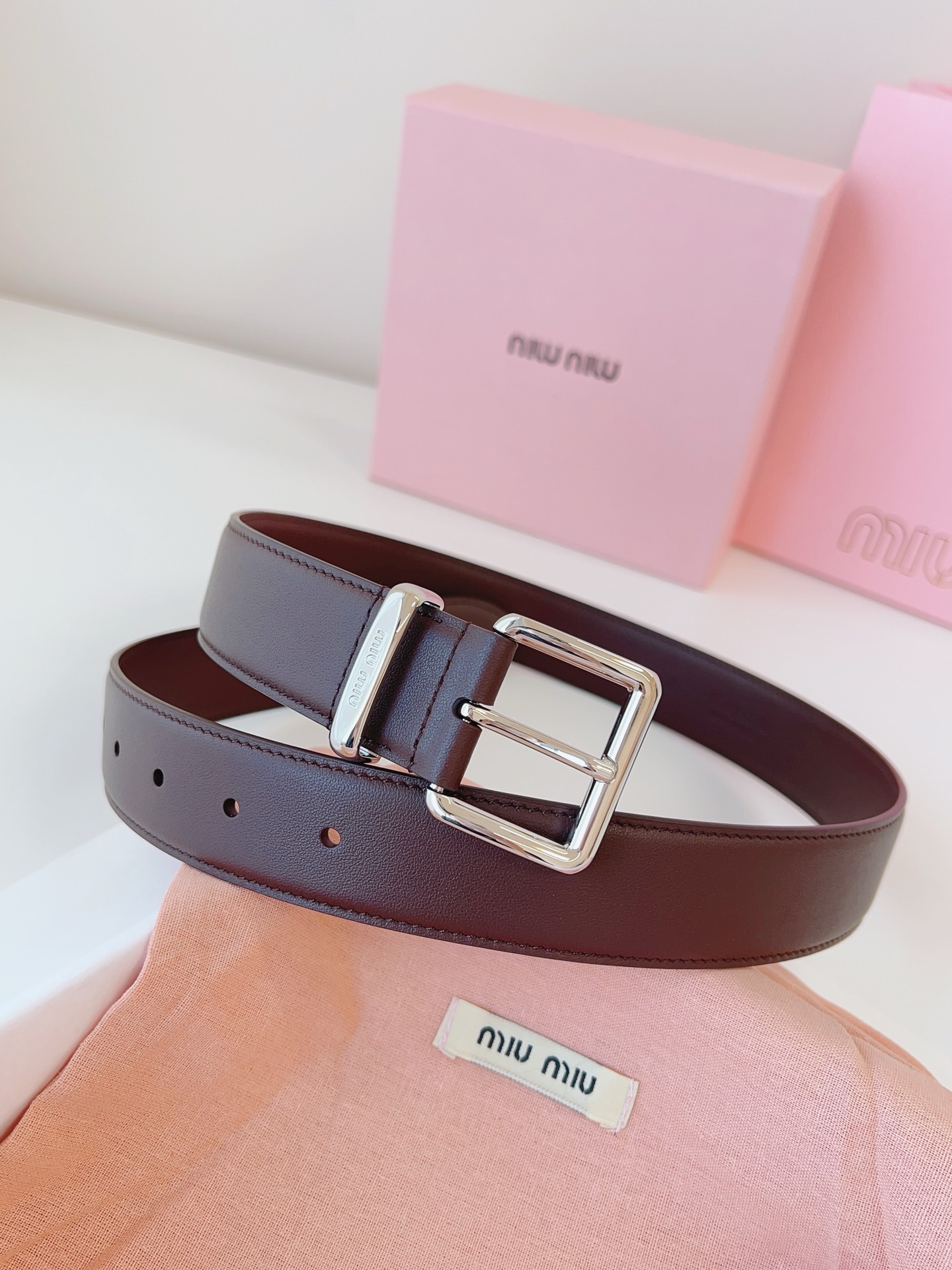MIU MIU BELTS Calfskin and Silver Buckle