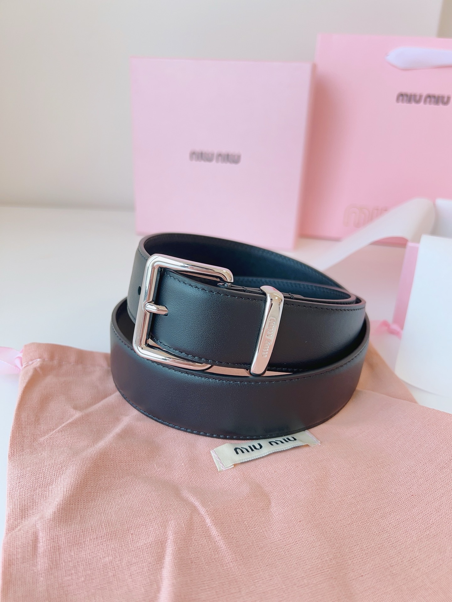 MIU MIU BELTS Calfskin and Silver Buckle