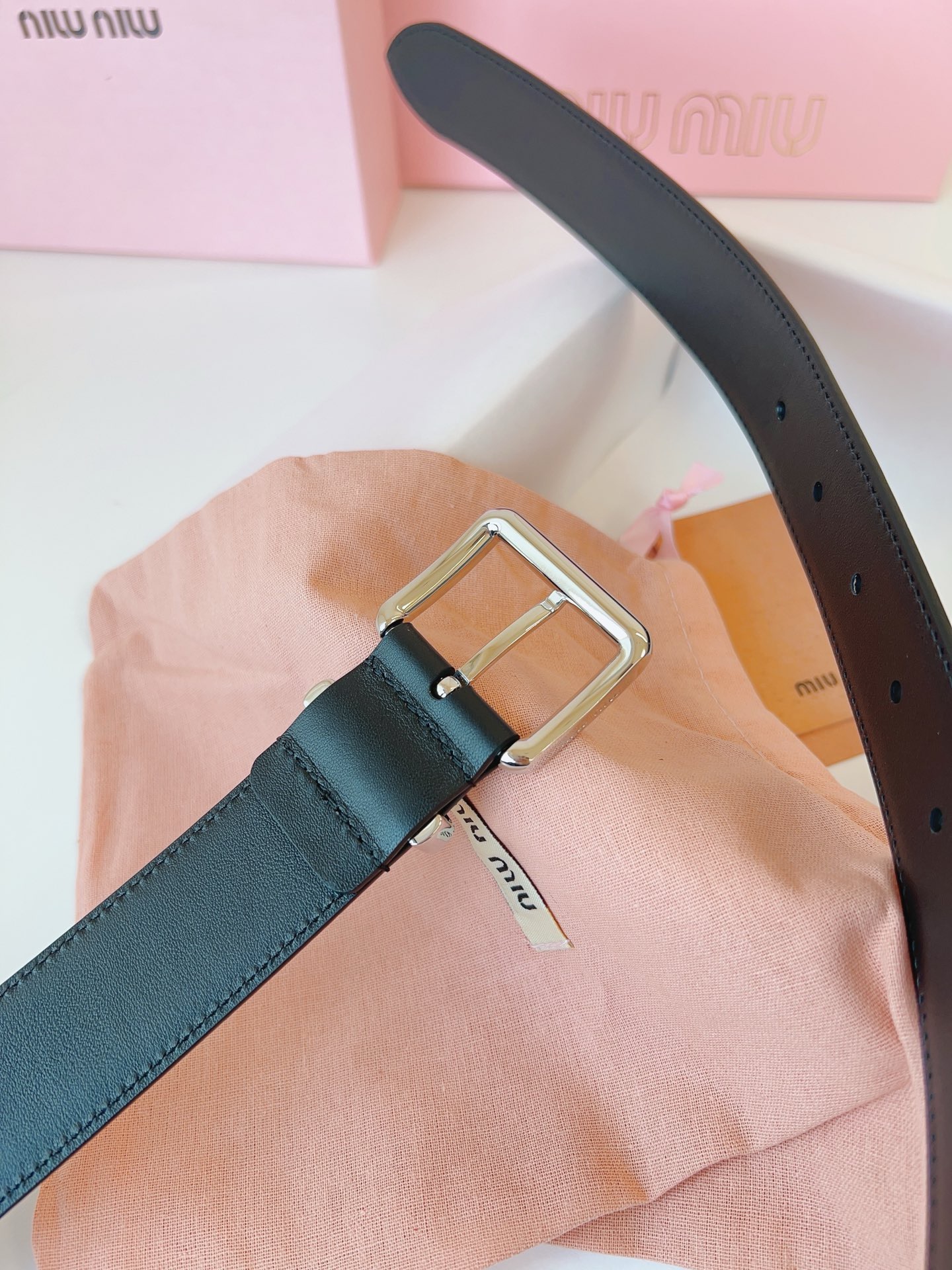 MIU MIU BELTS Calfskin and Silver Buckle