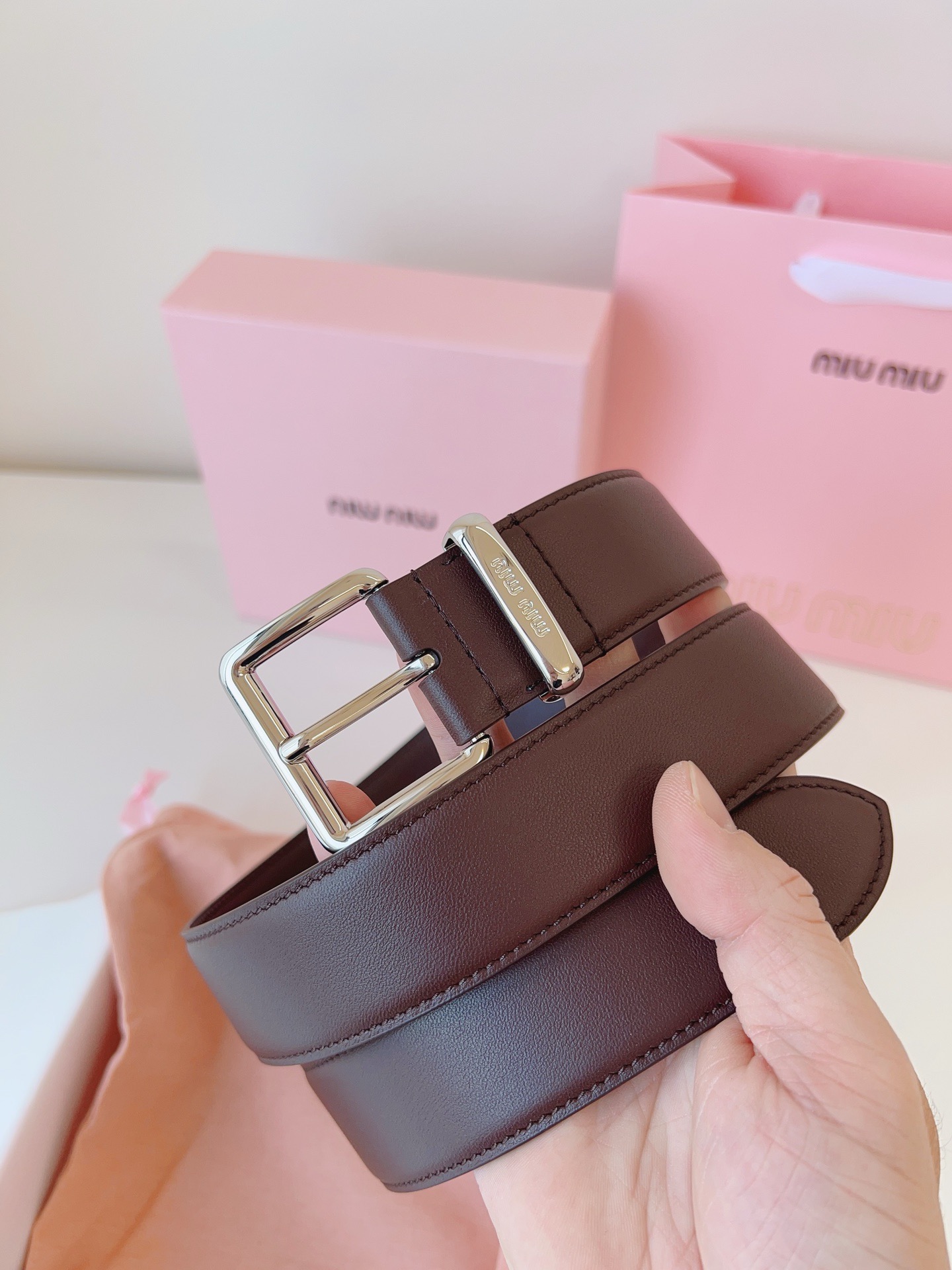 MIU MIU BELTS Calfskin and Silver Buckle