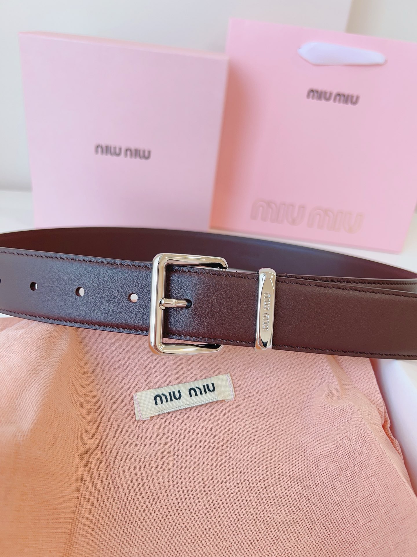 MIU MIU BELTS Calfskin and Silver Buckle