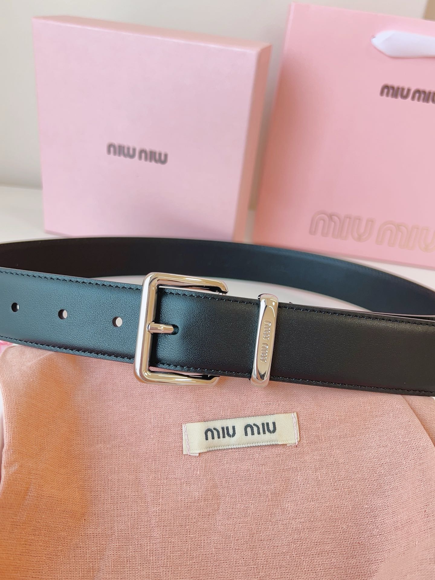 MIU MIU BELTS Calfskin and Silver Buckle