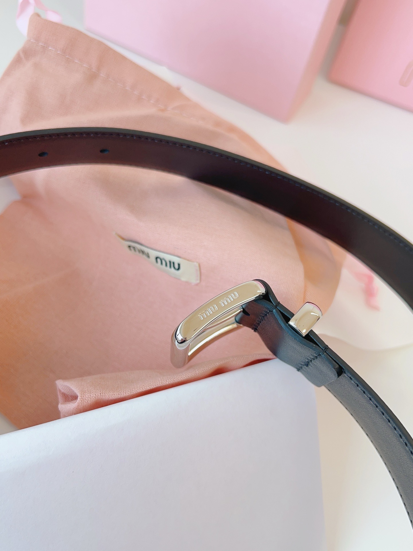 MIU MIU BELTS Calfskin and Silver Buckle