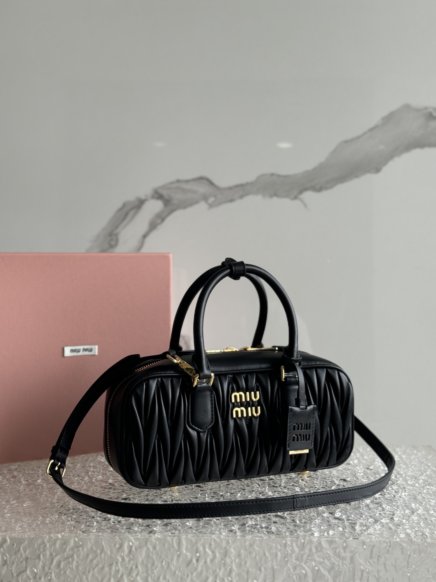 Miu Miu Black Arcadie Matelassé Nappa Leather Bag | Miu Miu