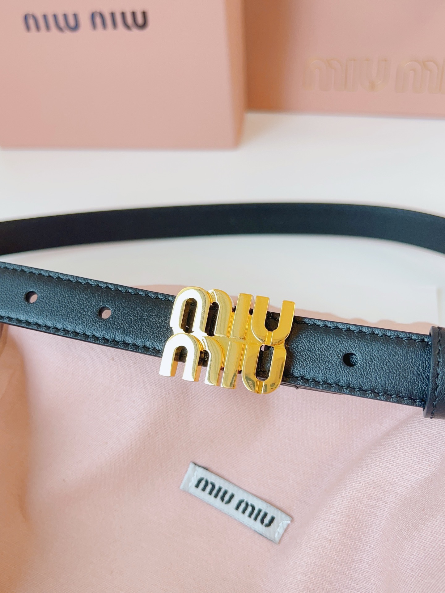 Miu Miu black belt with gold hardware