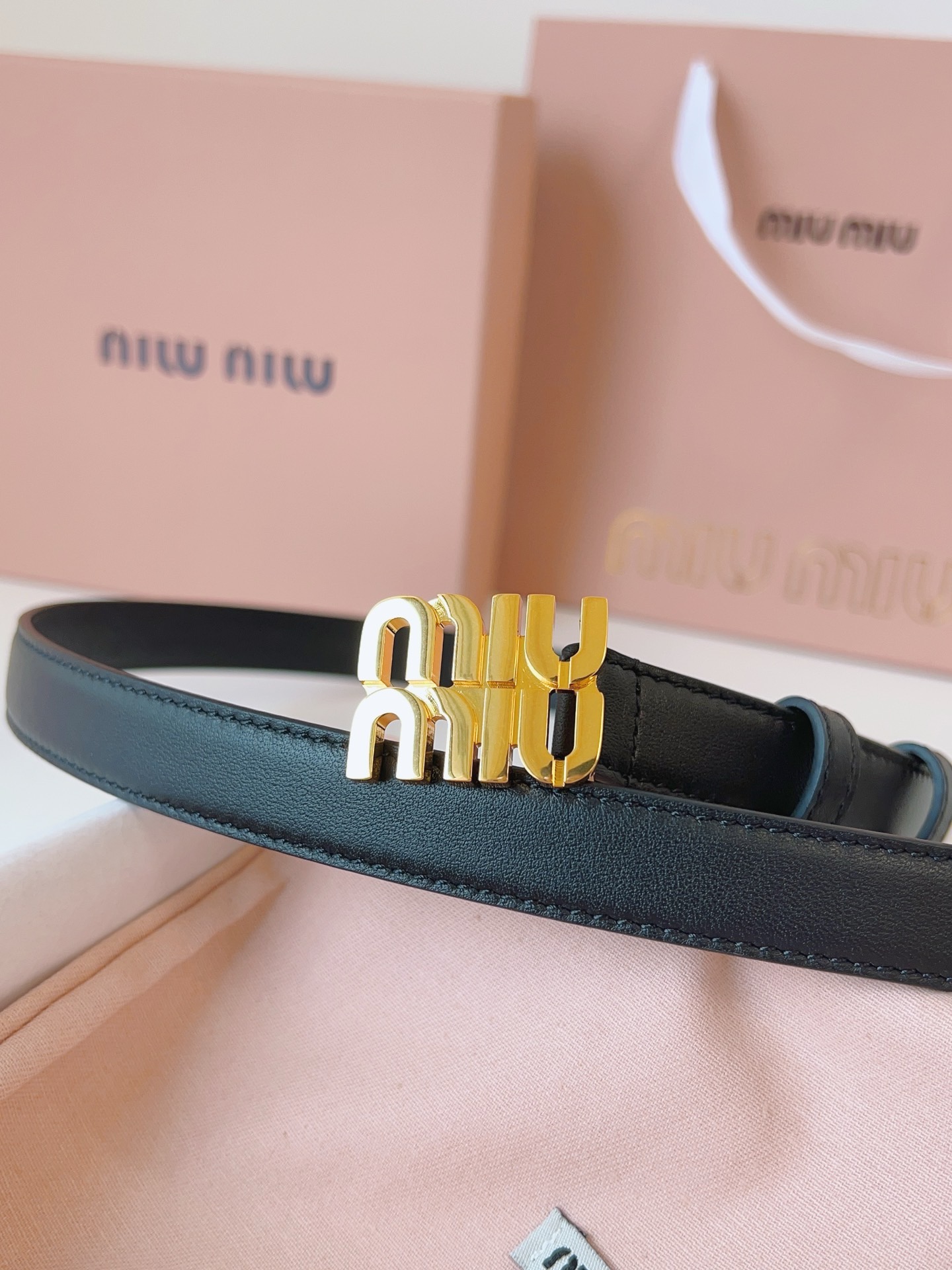 Miu Miu black belt with gold hardware