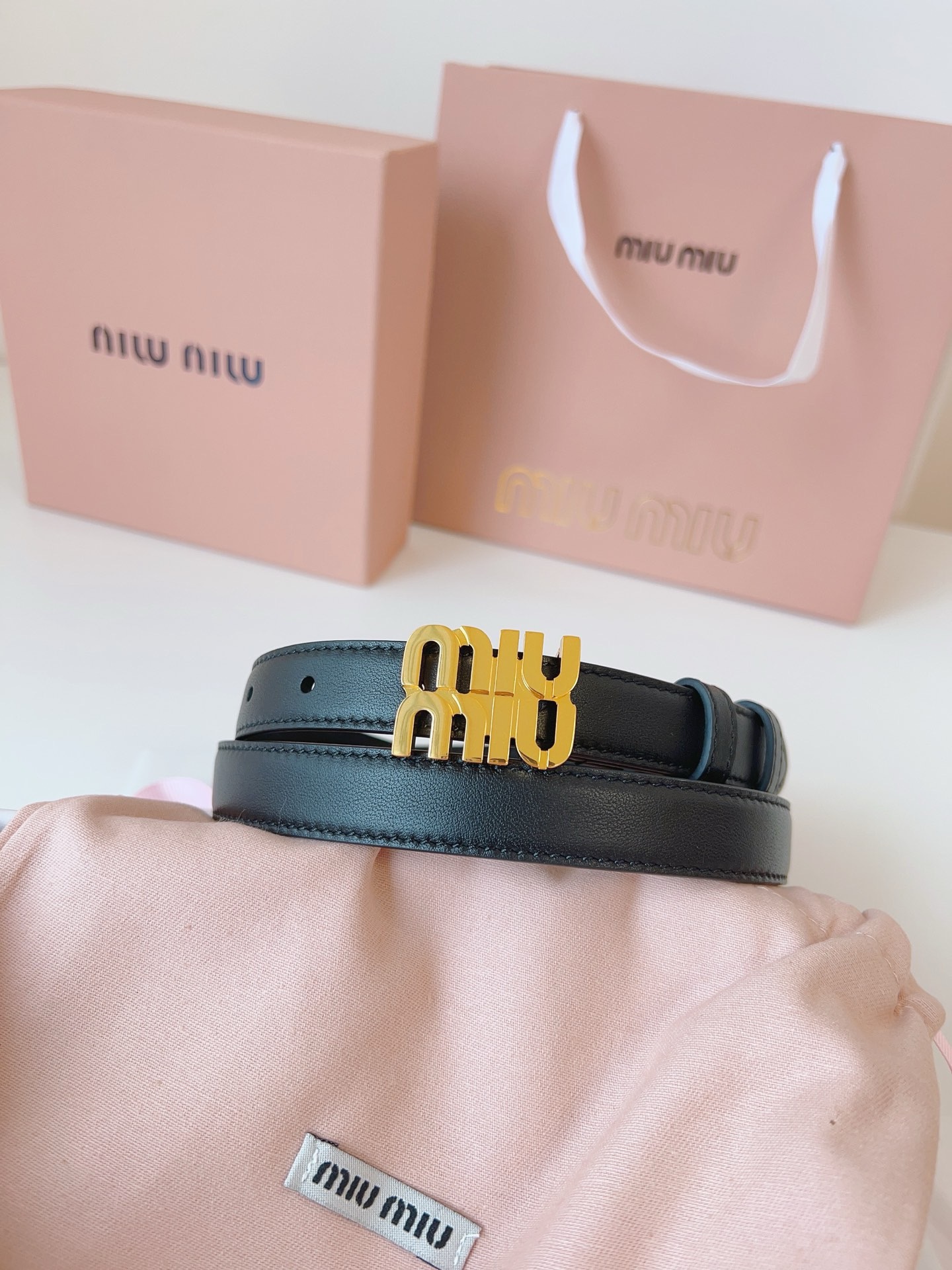 Miu Miu black belt with gold hardware