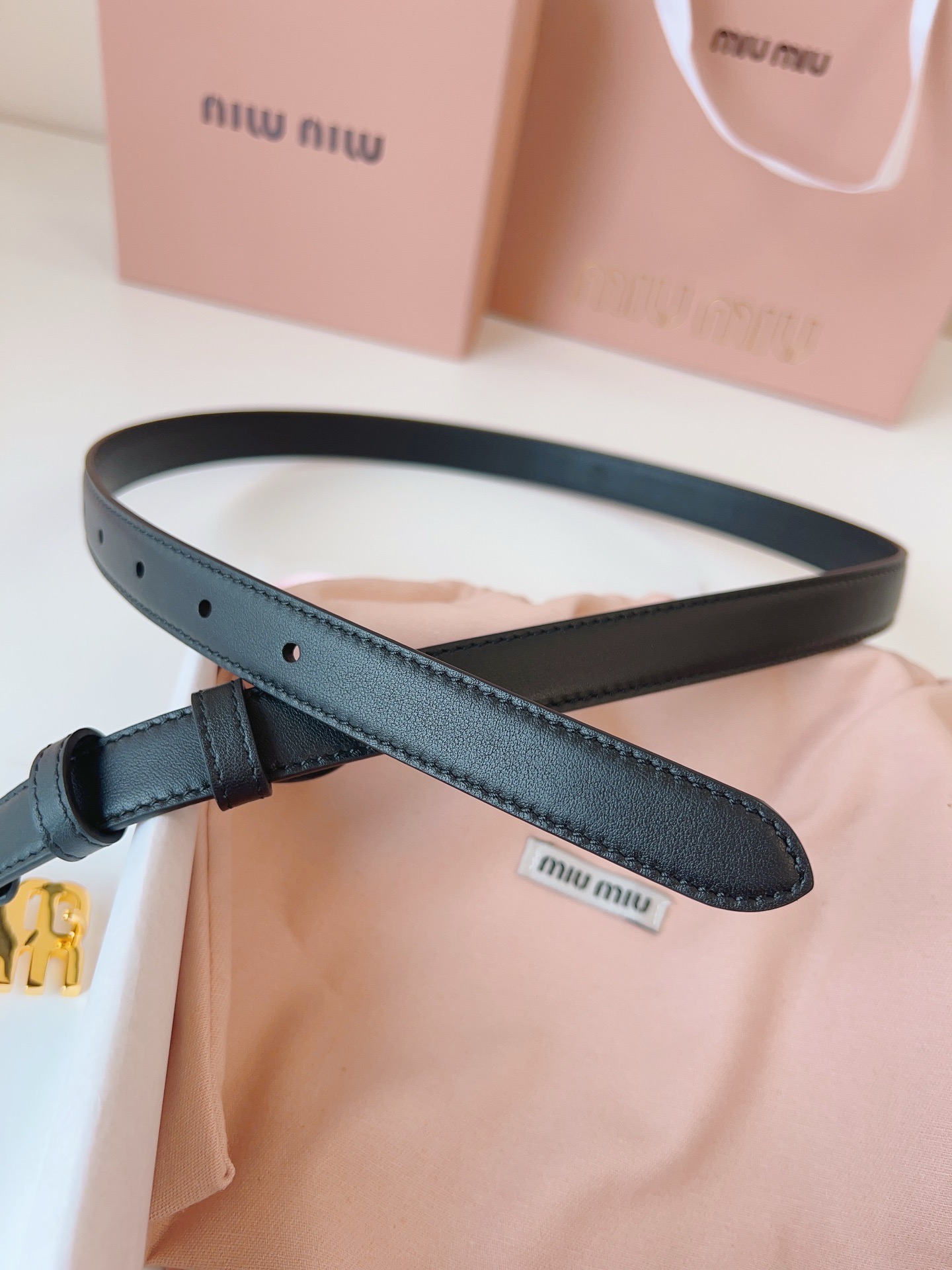 Miu Miu black belt with gold hardware