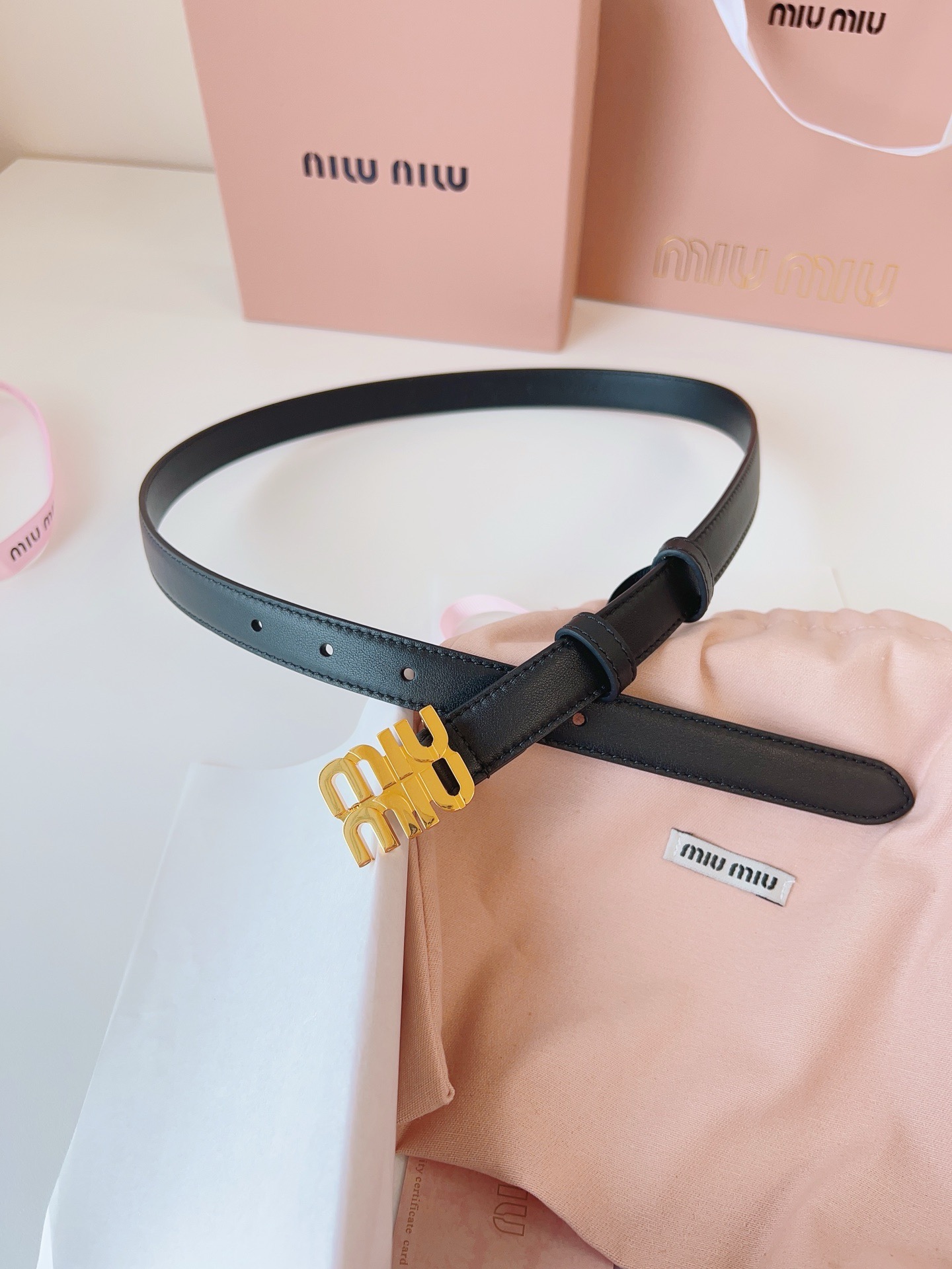 Miu Miu black belt with gold hardware