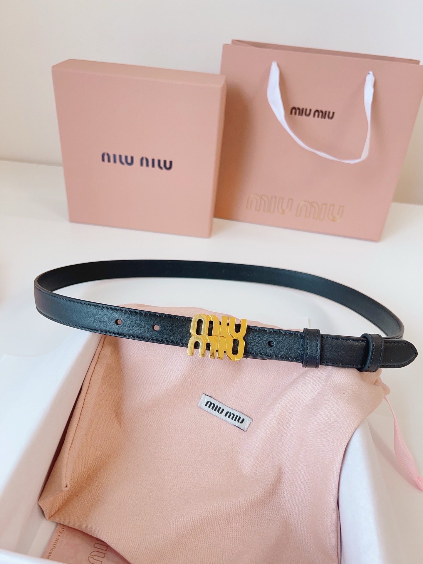 Miu Miu black belt with gold hardware