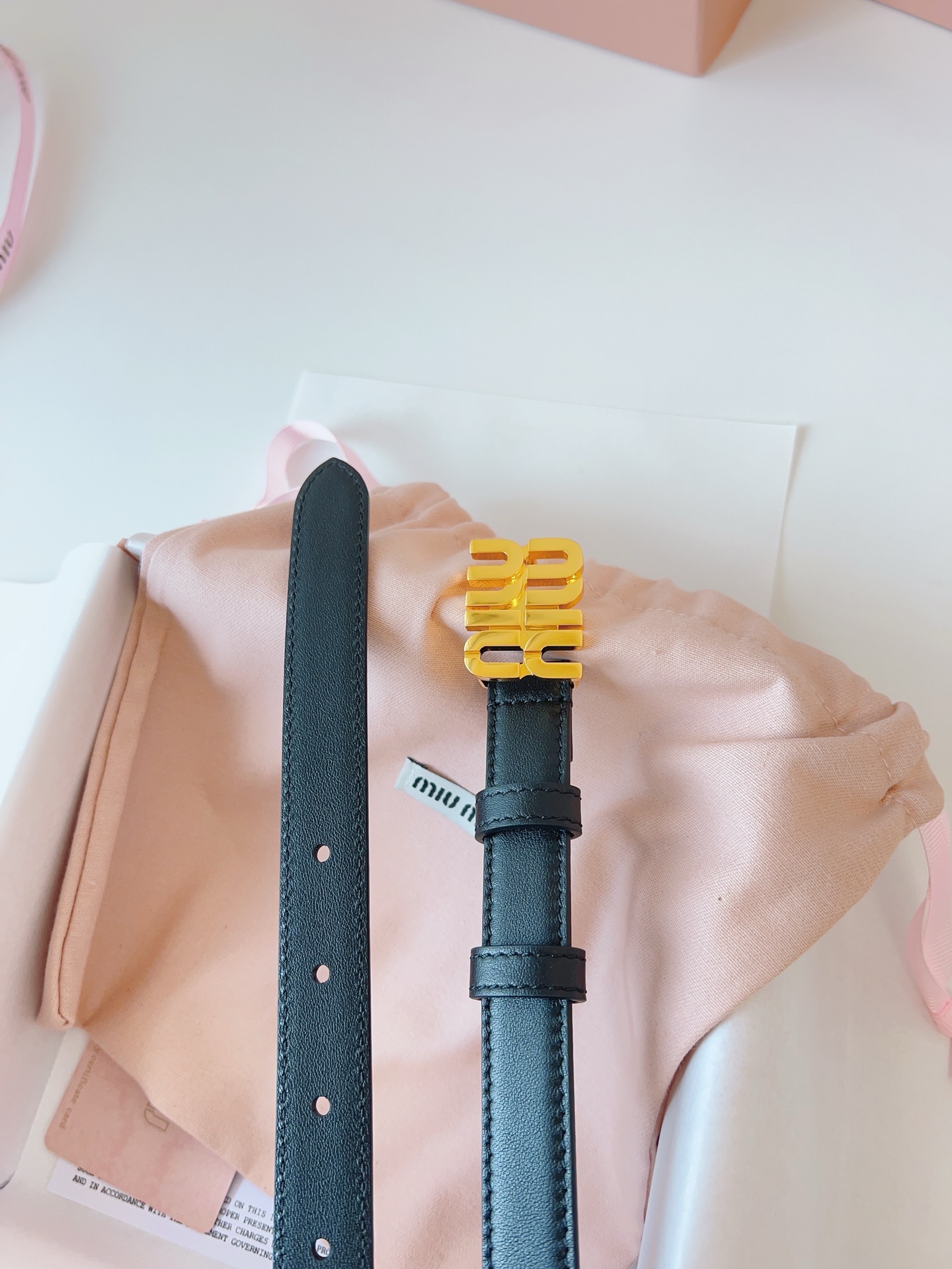 Miu Miu black belt with gold hardware