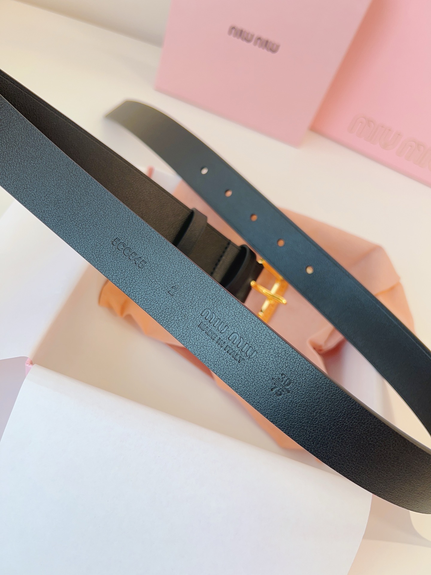 MIU MIU Black Leather Belt Gold Buckle
