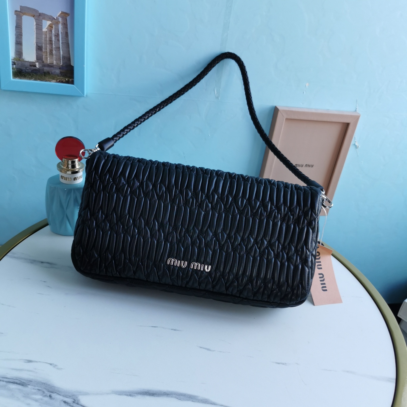 Miu Miu Black Miu Miu Iconic Crystal Cloqué Nappa Leather Bag