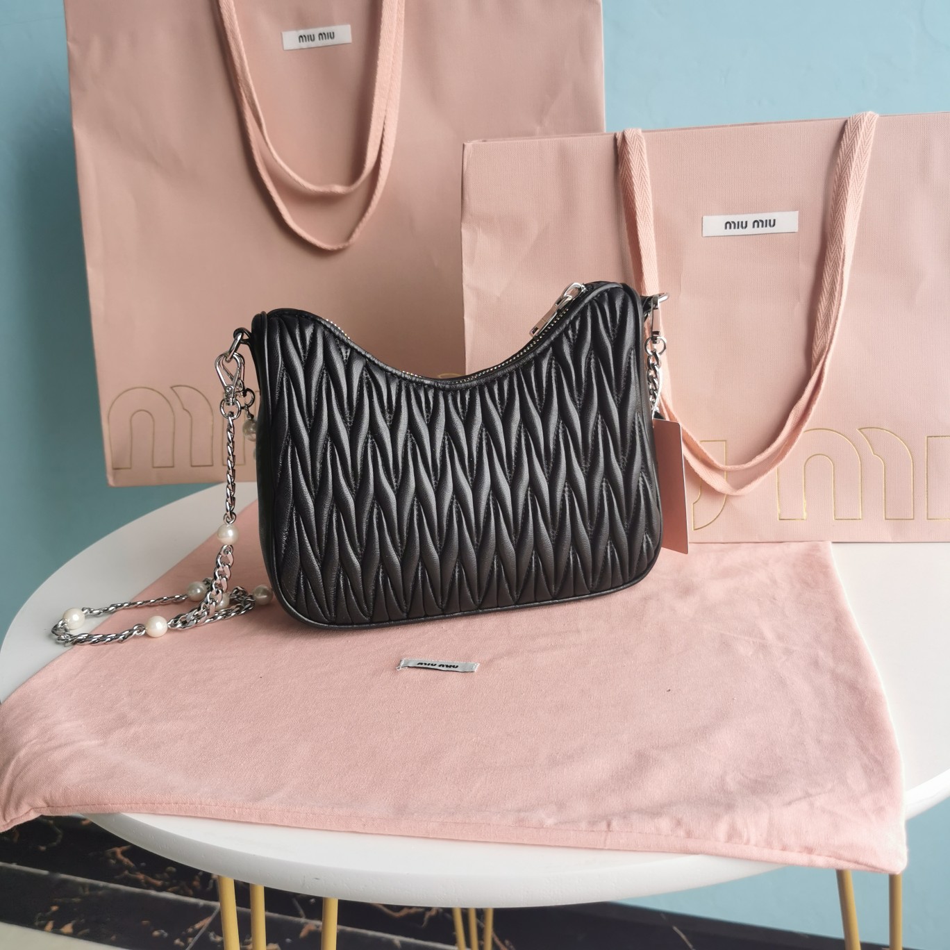 Miu Miu Black Shoulder Bag in Quilted Matelassé Nappa For Women Online | Ounass Bahrain Miu Miu 02949