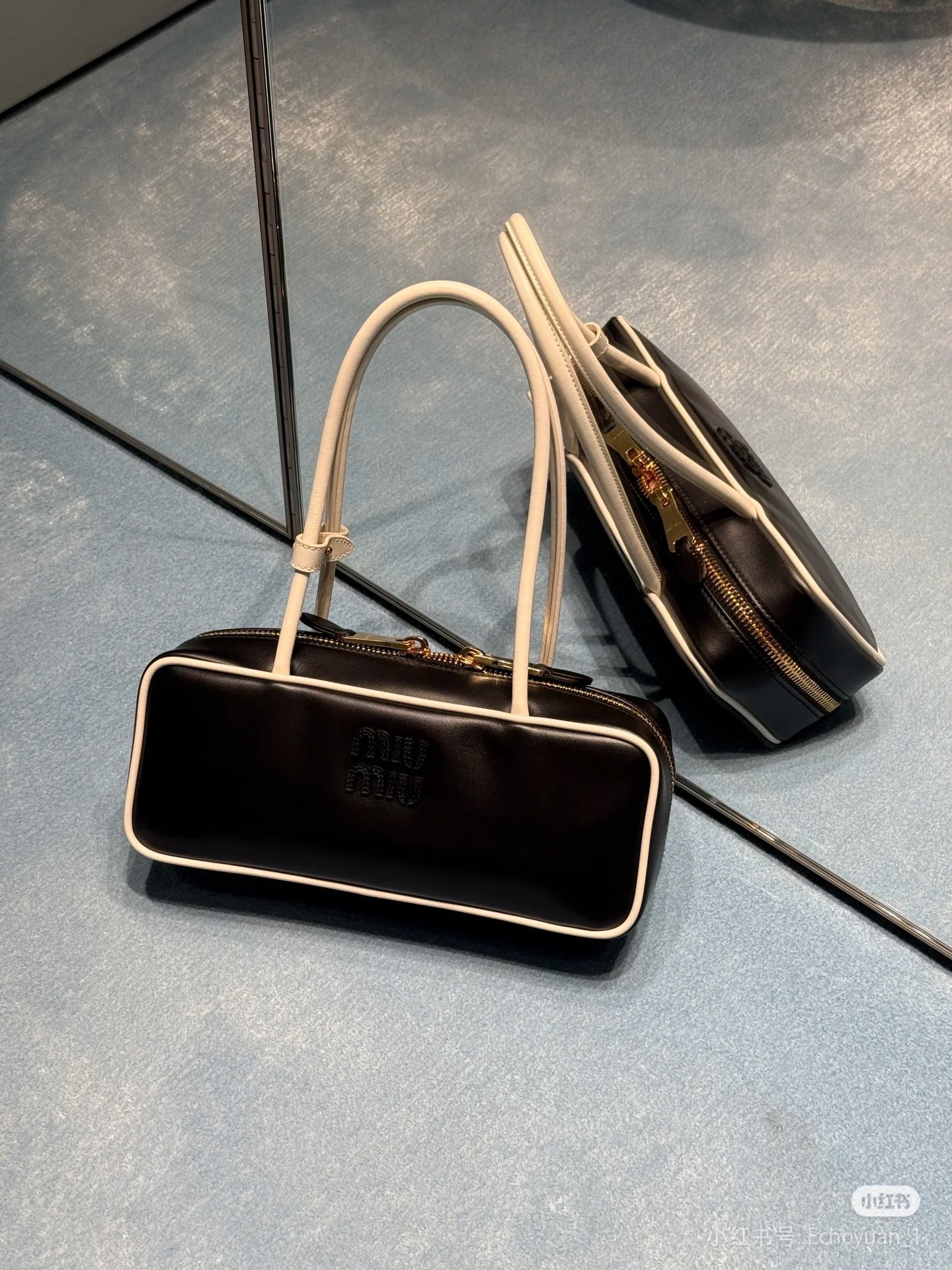 Miu Miu Black/white Beau Leather Bag | Miu Miu