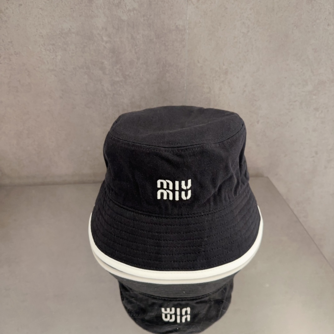Miu Miu Black Cotton Bucket Hat - White Trim Logo