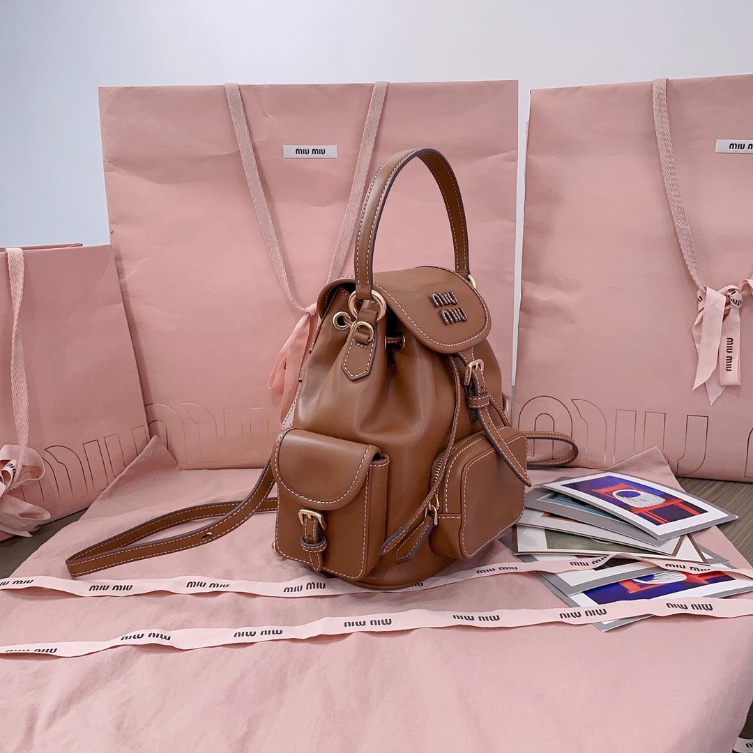 Miu Miu brown /brandy Canvas And Leather Backpack | Miu Miu