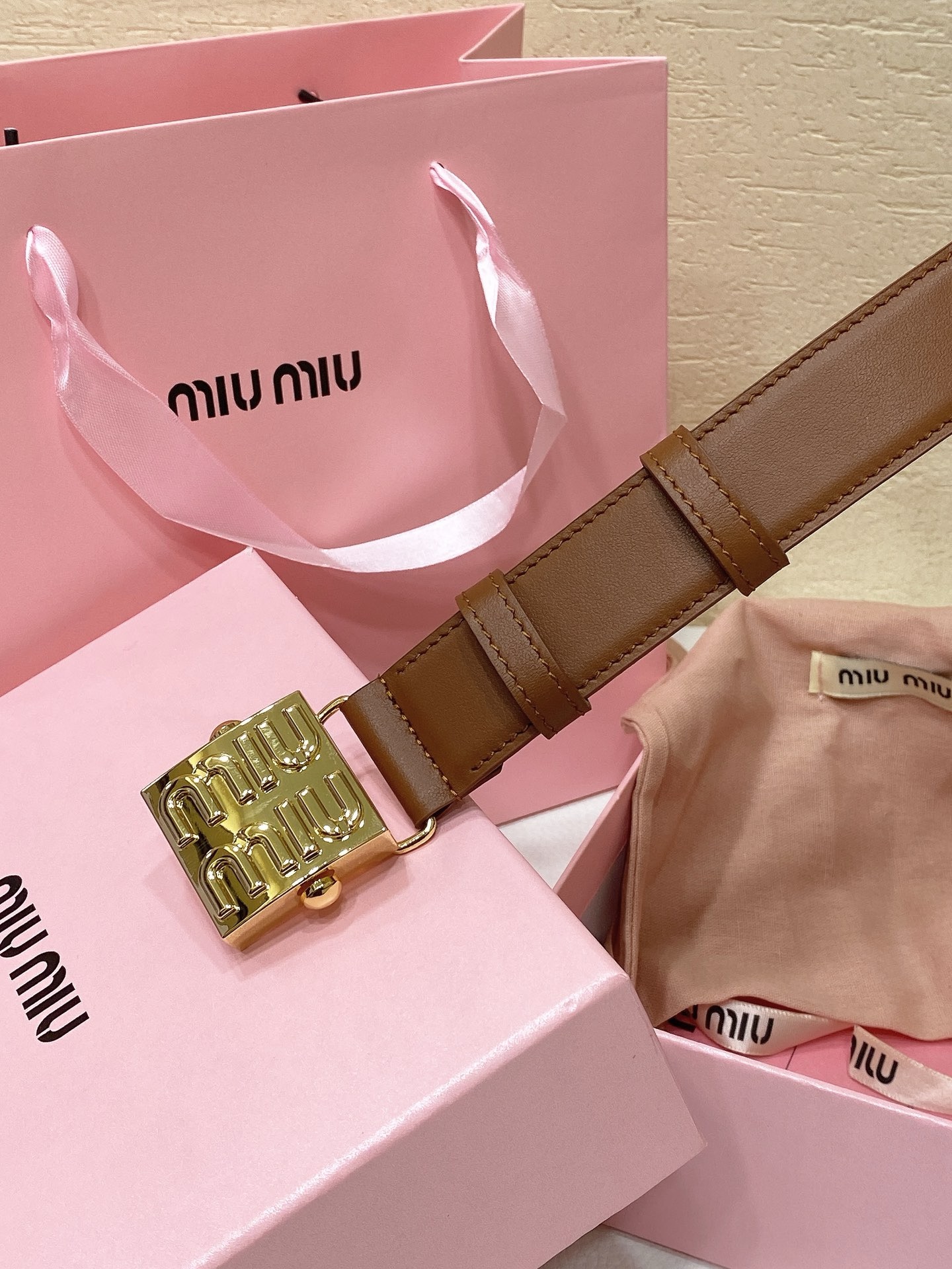 Miu Miu Brown Logo Buckle Belt in For Women
