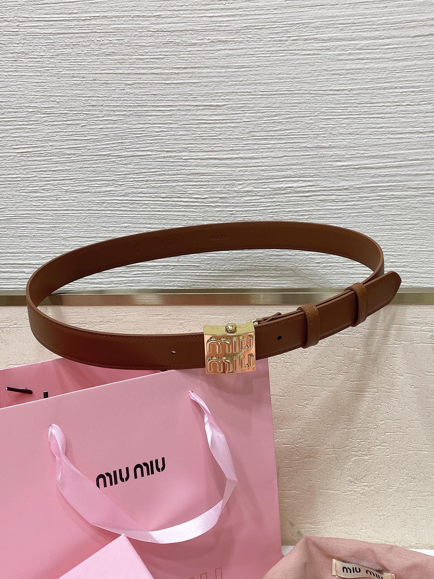 Miu Miu Brown Logo Buckle Belt in For Women