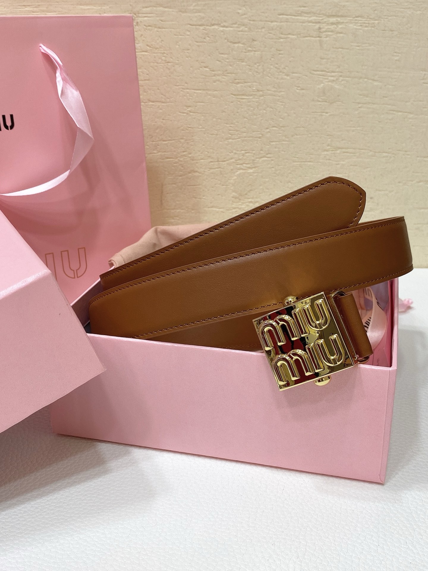 Miu Miu Brown Logo Buckle Belt in For Women