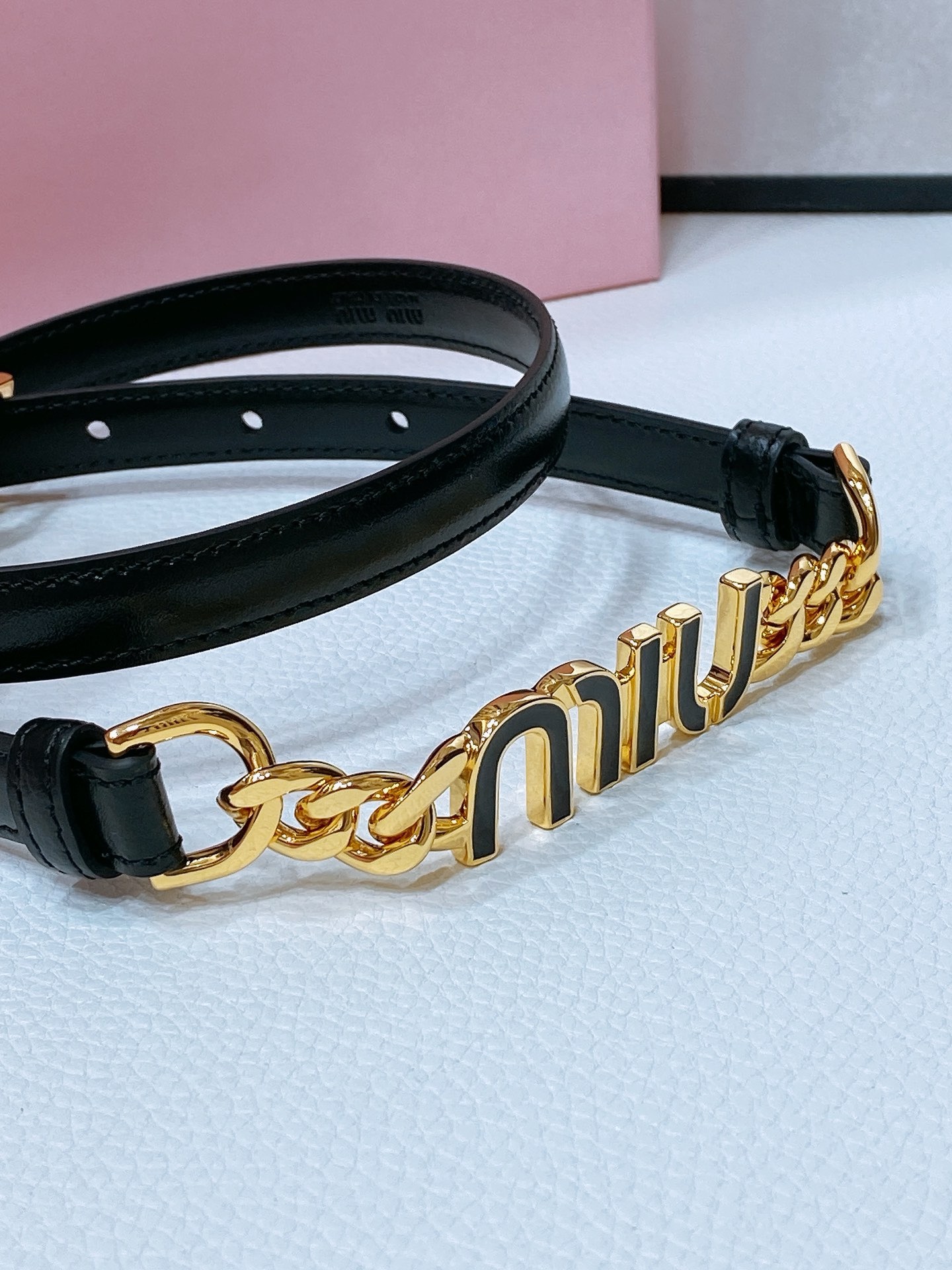 Miu Miu Brushed Leather Belt with Logo, designed for women, in black