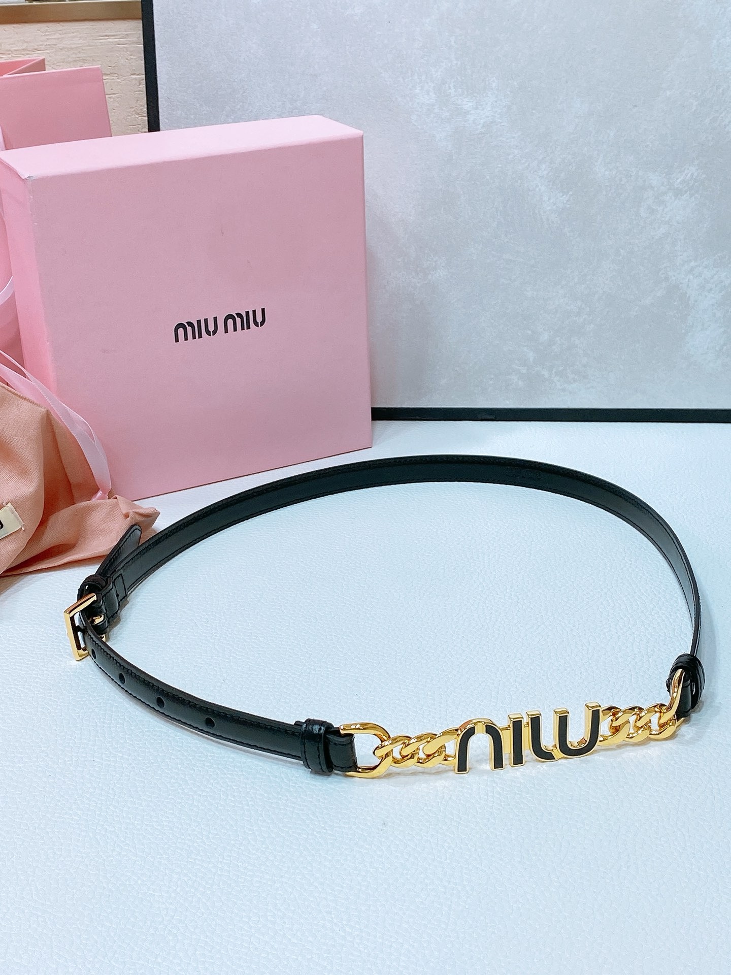 Miu Miu Brushed Leather Belt with Logo, designed for women, in black