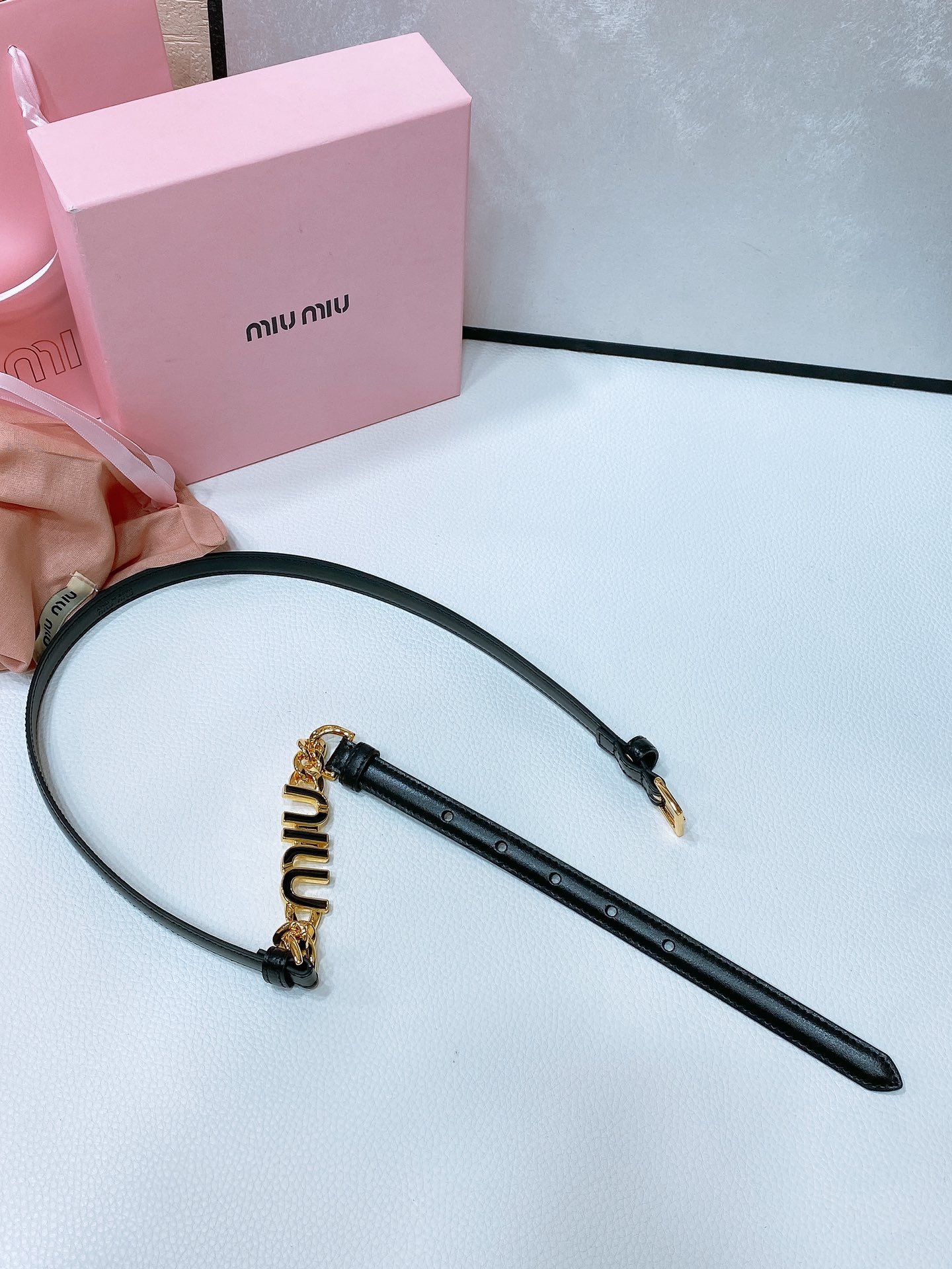 Miu Miu Brushed Leather Belt with Logo, designed for women, in black